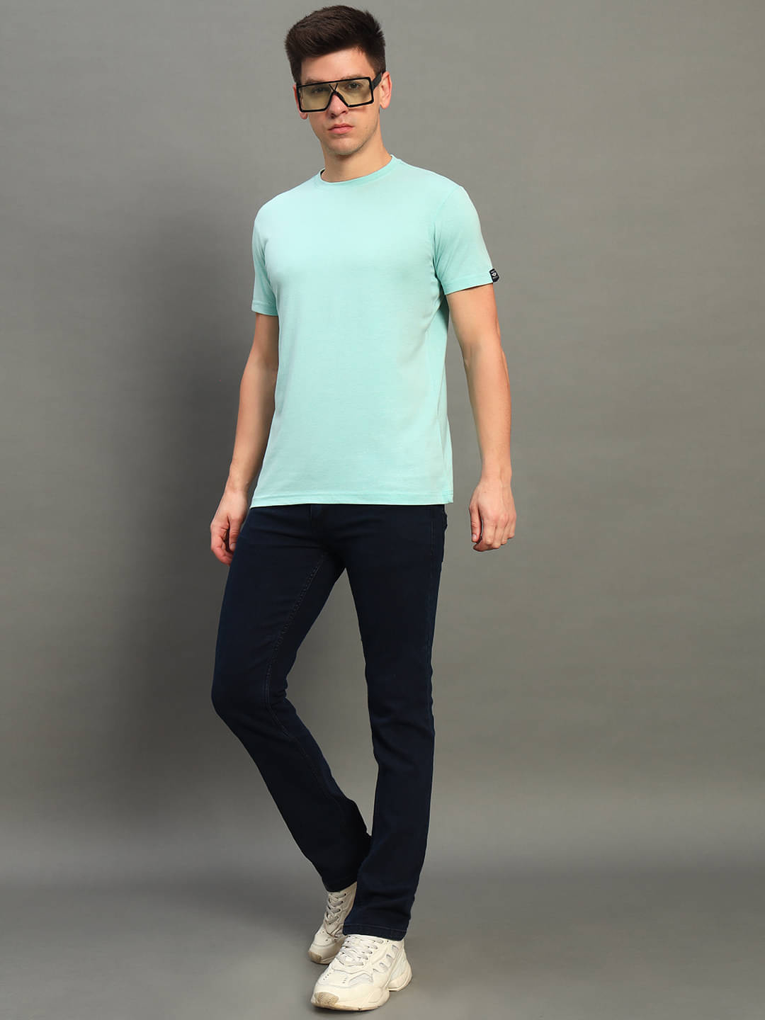     			GET GOLF Cotton Blend Regular Fit Solid Half Sleeves Men's Round T-Shirt - Aqua Blue ( Pack of 1 )
