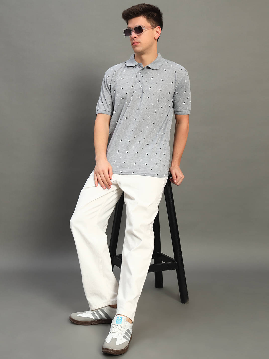     			GET GOLF Pack of 1 Cotton Blend Regular Fit Printed Half Sleeves Men's Polo T Shirt ( Grey )