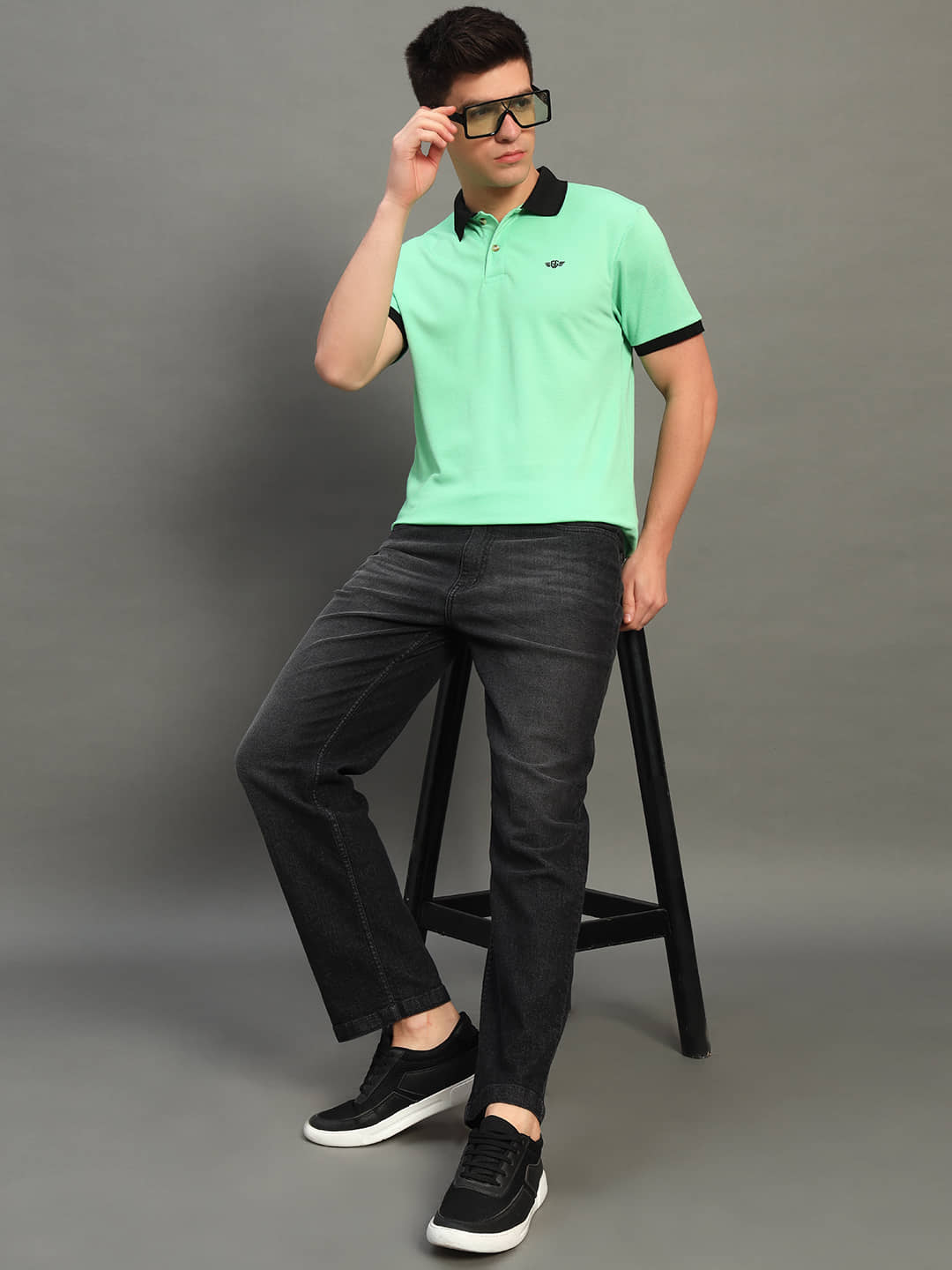 GET GOLF Pack of 1 Cotton Blend Regular Fit Solid Half Sleeves Men's Polo T Shirt ( Sea Green )