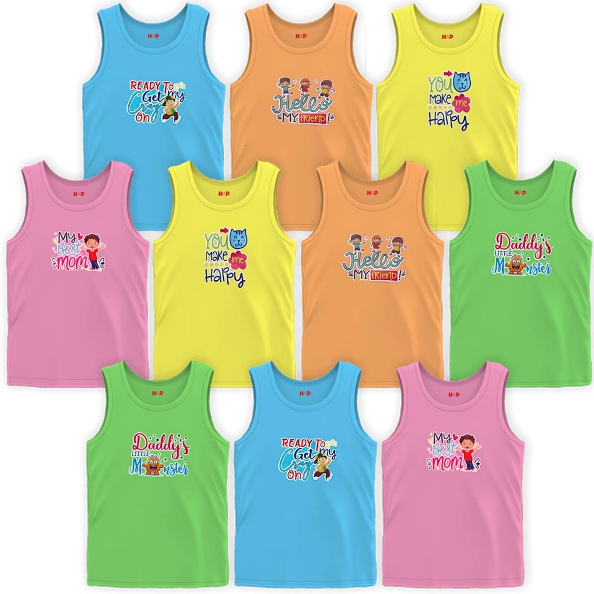     			HAP Pack of 10 Boys Cotton Vest ( Multicolor )