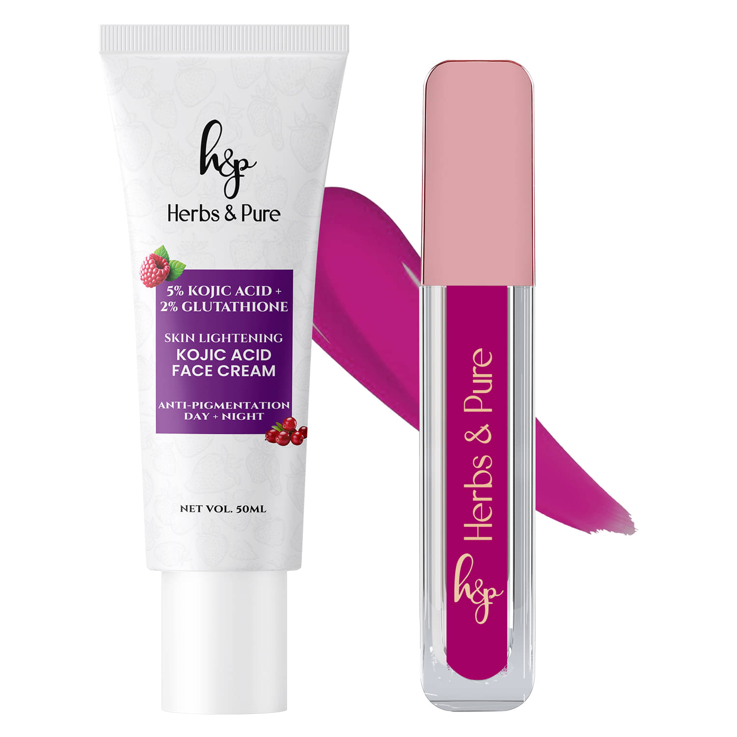     			Herbs and Pure Kojic Face Cream and Water Proof Liquid Lipstick- Pink Charm, Pack of 2, 56ml