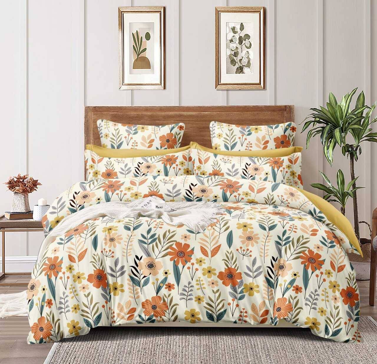     			NeLeo Poly Cotton 1 Double King Bedsheet with 4 Pillow Covers ( Yellow )
