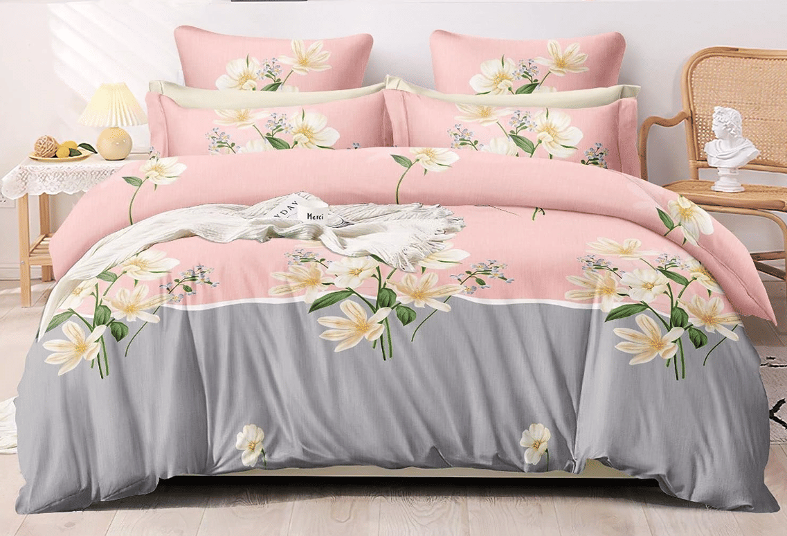     			NeLeo Poly Cotton 1 Double King Bedsheet with 4 Pillow Covers ( Pink )