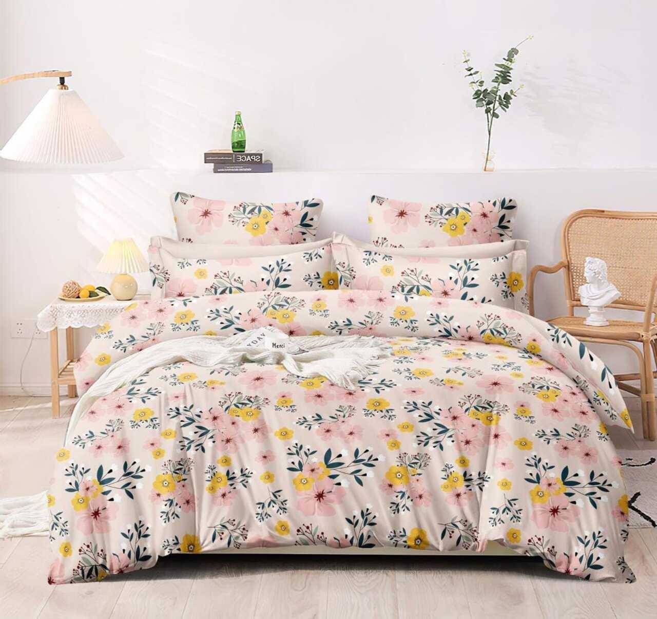    			NeLeo Poly Cotton 1 Double King Bedsheet with 4 Pillow Covers ( Peach )