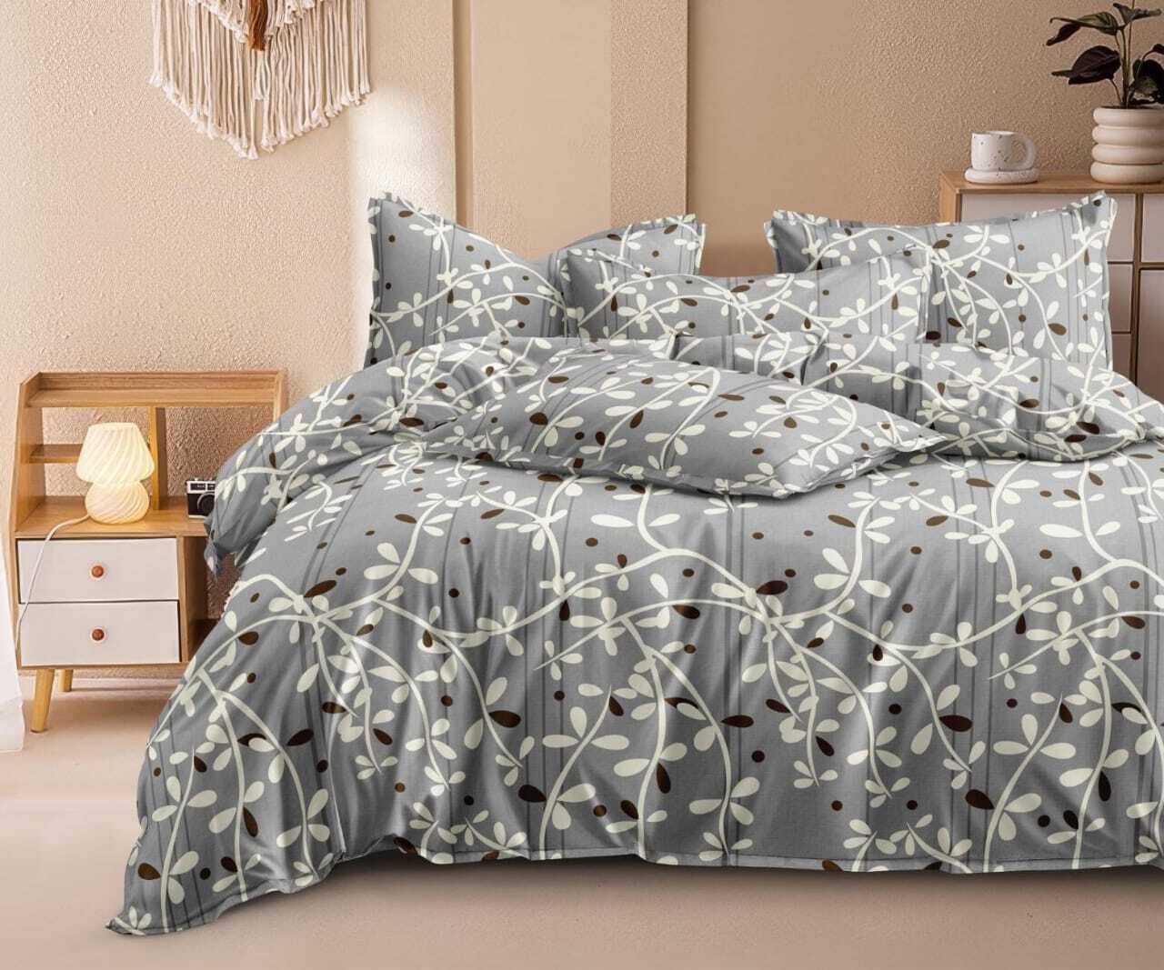     			NeLeo Poly Cotton 1 Double King Bedsheet with 4 Pillow Covers ( Gray )