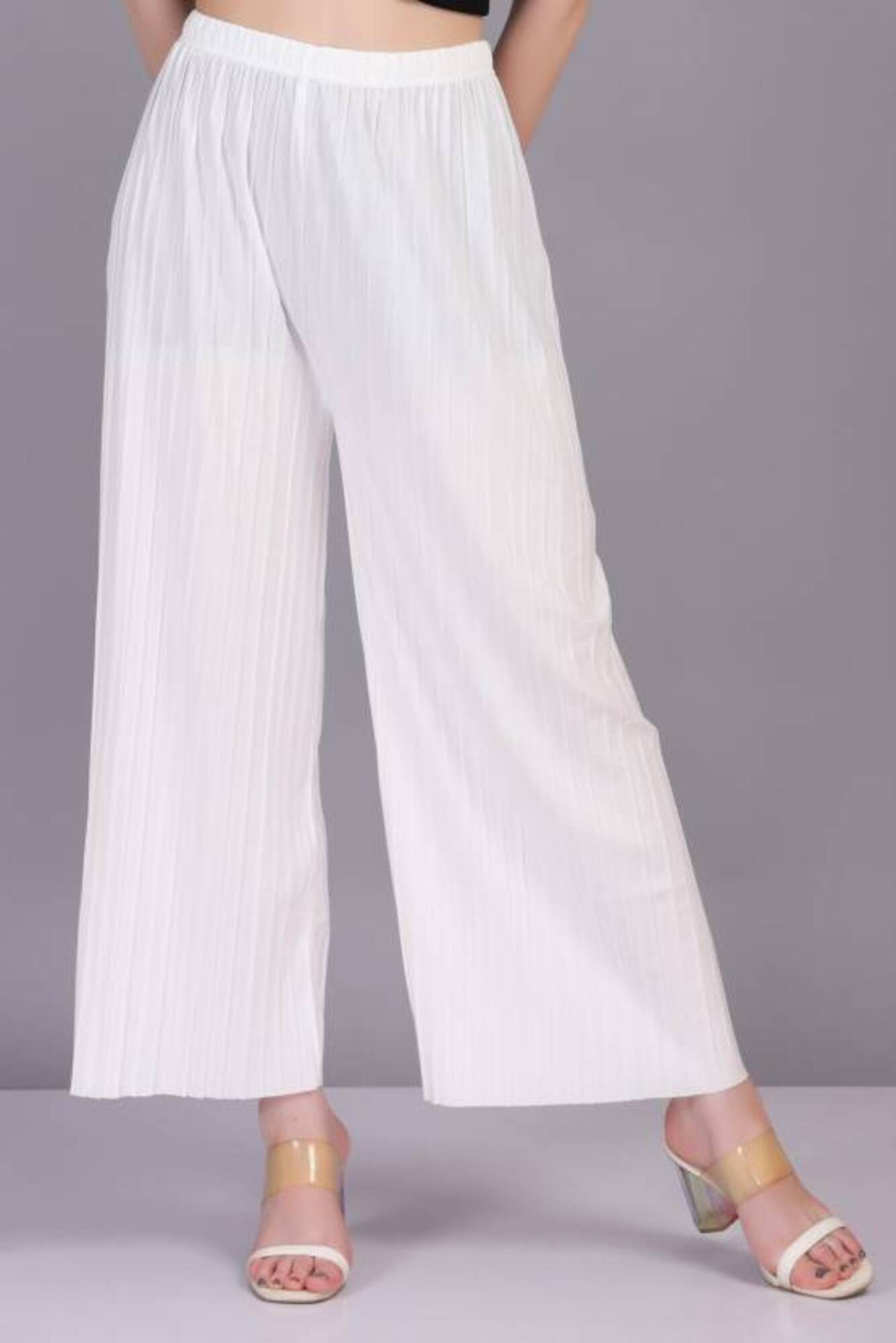 NightBlue Pack of 1 Lycra Straight Women's Palazzos ( White ) NightBlue Pack of 1 Lycra Straight Women's Palazzos ( White )
