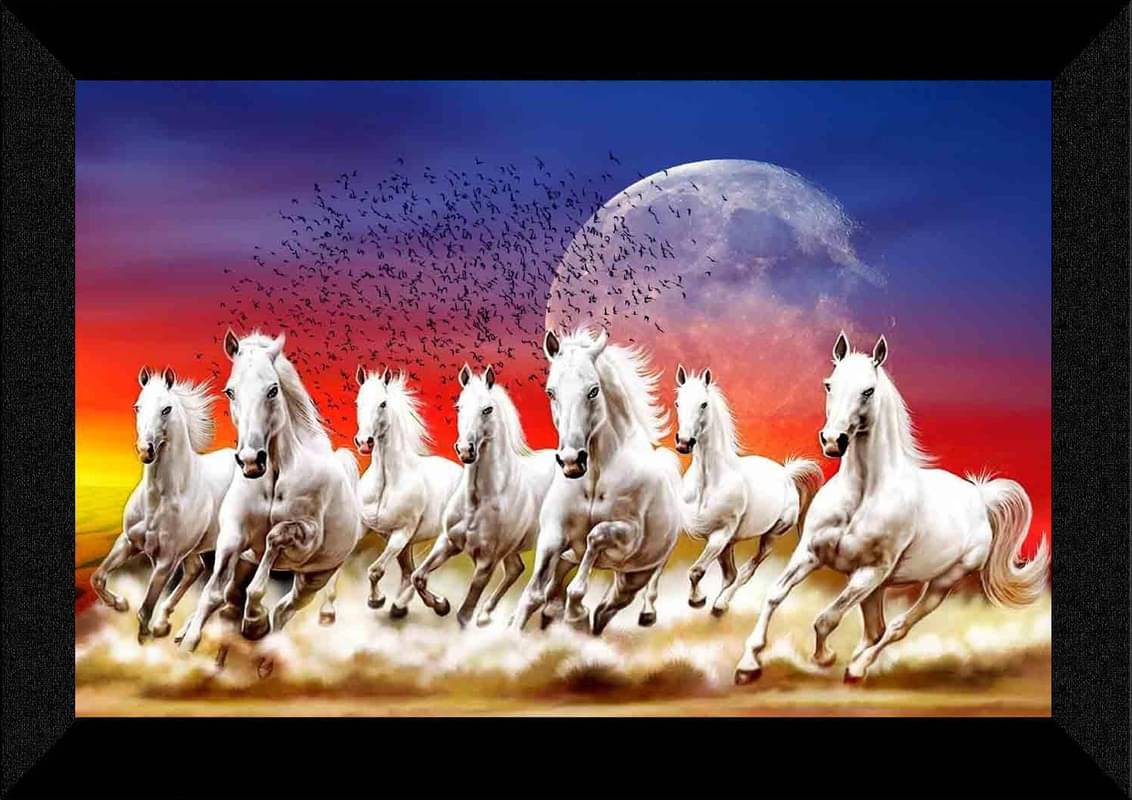 SNDArt Vastu 7 Lucky Running Horses Painting With Frame For Living Room Gift Items 11 x 14 inch SNDArt Vastu 7 Lucky Running Horses Painting With Frame For Living Room Gift Items 11 x 14 inch