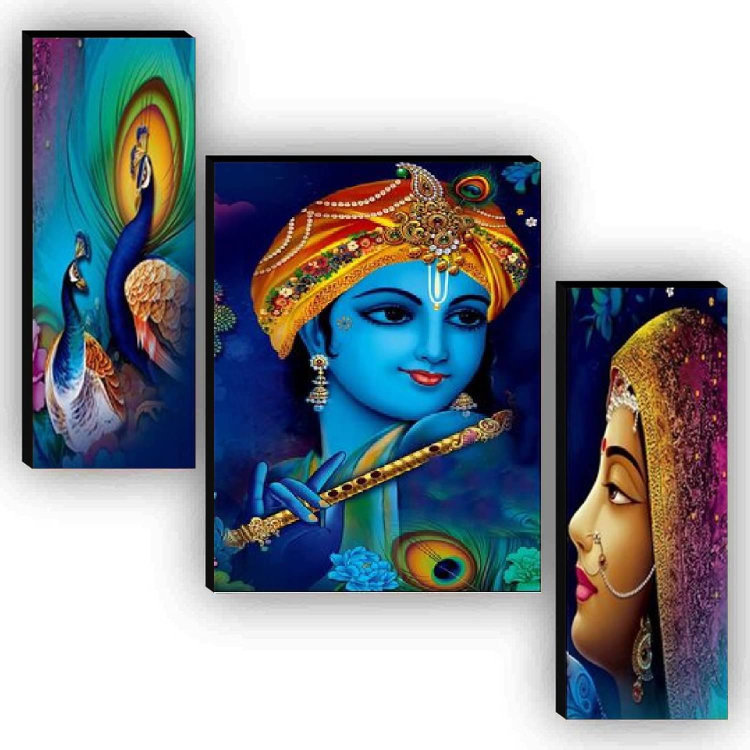     			SNDArt Set Of 3 Radha Krishna Wall Paintings For Living Room 12 x 18 inch