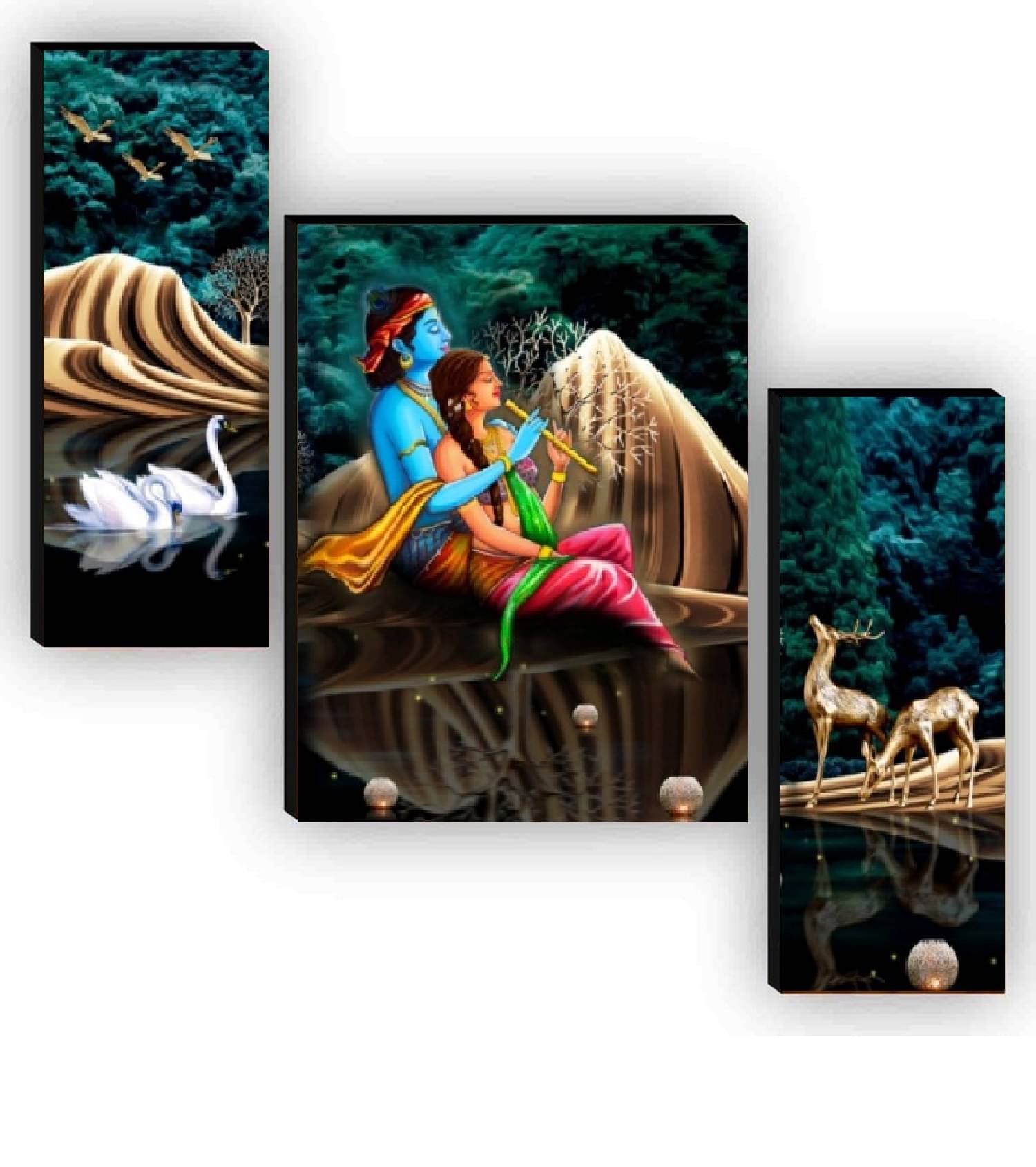 SNDArt Set Of 3 Radha Krishna Wall Paintings For Living Room 12 x 18 inch     			SNDArt Set Of 3 Radha Krishna Wall Paintings For Living Room 12 x 18 inch