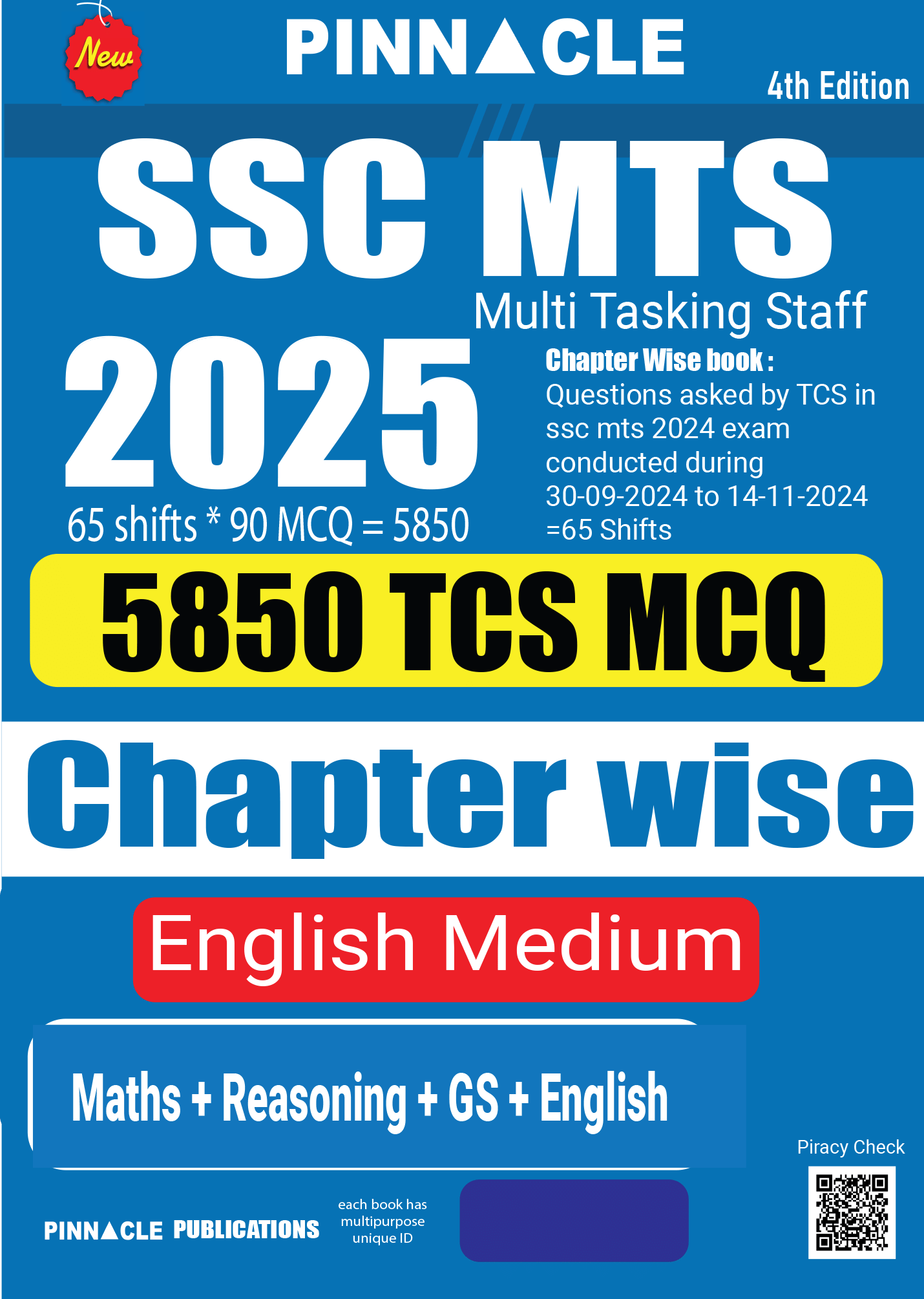 SSC MTS 2025 : 5850 TCS MCQ Chapter Wise 4th Edition English Medium