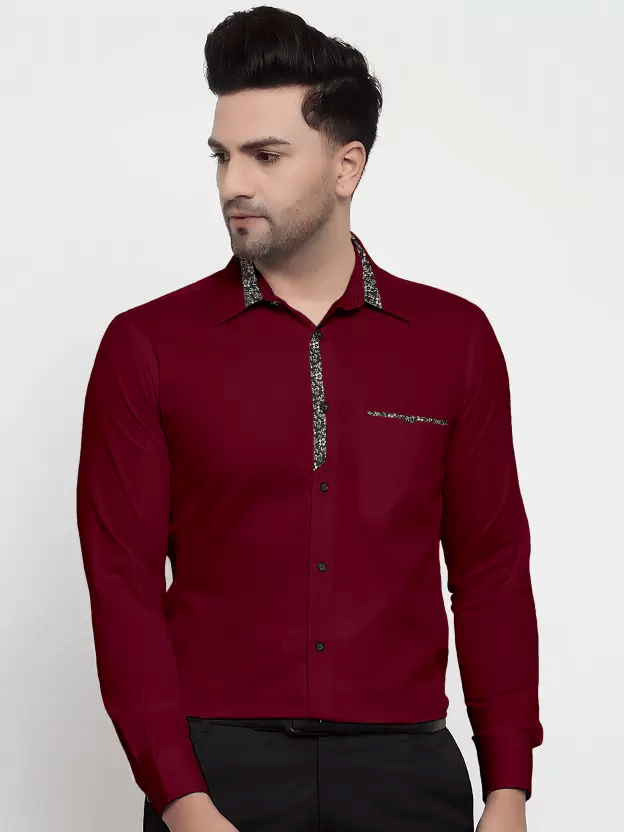 VERTUSY Cotton Blend Regular Fit Printed Full Sleeves Men's Casual Shirt - Maroon ( Pack of 1 )     			VERTUSY Cotton Blend Regular Fit Printed Full Sleeves Men's Casual Shirt - Maroon ( Pack of 1 )