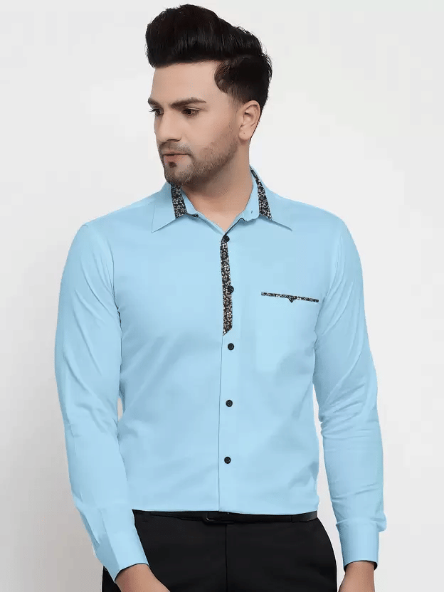 VERTUSY Cotton Blend Regular Fit Printed Full Sleeves Men's Casual Shirt - Light Blue ( Pack of 1 ) VERTUSY Cotton Blend Regular Fit Printed Full Sleeves Men's Casual Shirt - Light Blue ( Pack of 1 )
