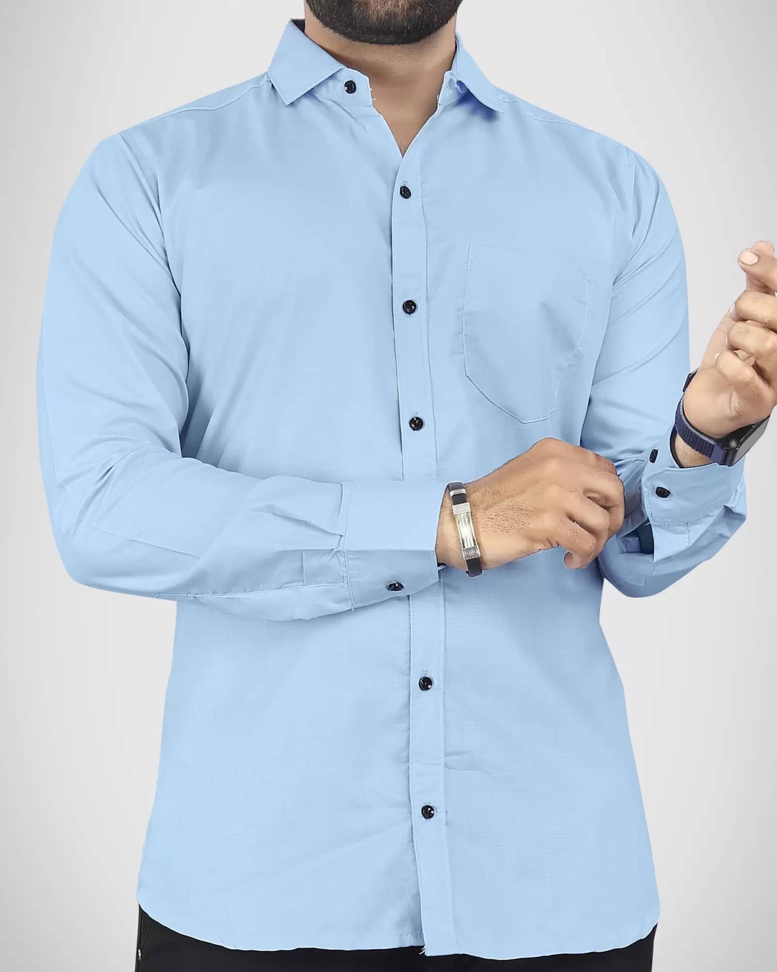 VERTUSY Cotton Blend Regular Fit Solids Full Sleeves Men's Casual Shirt - Light Blue ( Pack of 1 ) VERTUSY Cotton Blend Regular Fit Solids Full Sleeves Men's Casual Shirt - Light Blue ( Pack of 1 )
