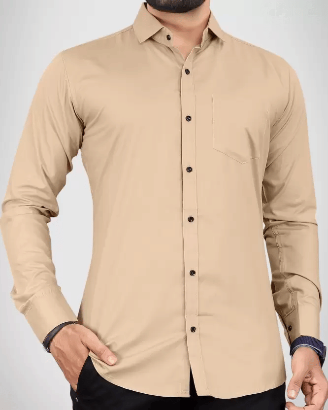 VERTUSY Cotton Blend Regular Fit Solids Full Sleeves Men's Casual Shirt - Beige ( Pack of 1 ) VERTUSY Cotton Blend Regular Fit Solids Full Sleeves Men's Casual Shirt - Beige ( Pack of 1 )