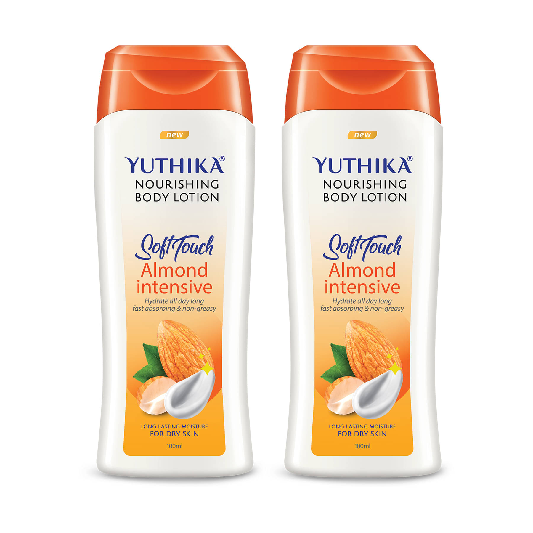 Yuthika Almond Body Lotion for Dry Skin 100ml Pack of 2, Non-Greasy Fast Absorbing & Long Lasting Nourishing Body Lotion Yuthika Almond Body Lotion for Dry Skin 100ml Pack of 2, Non-Greasy Fast Absorbing & Long Lasting Nourishing Body Lotion