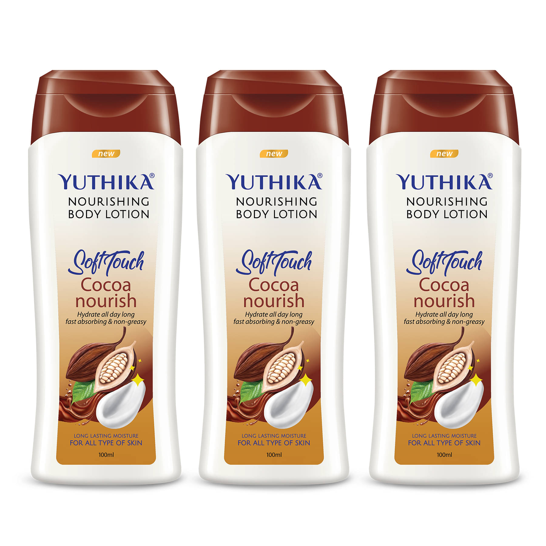    			Yuthika Cocoa Nourish Body Lotion 100ml Pack of 3 Soft Touch Cocoa Body Lotion for Long Lasting Moisture & Soothing Skin