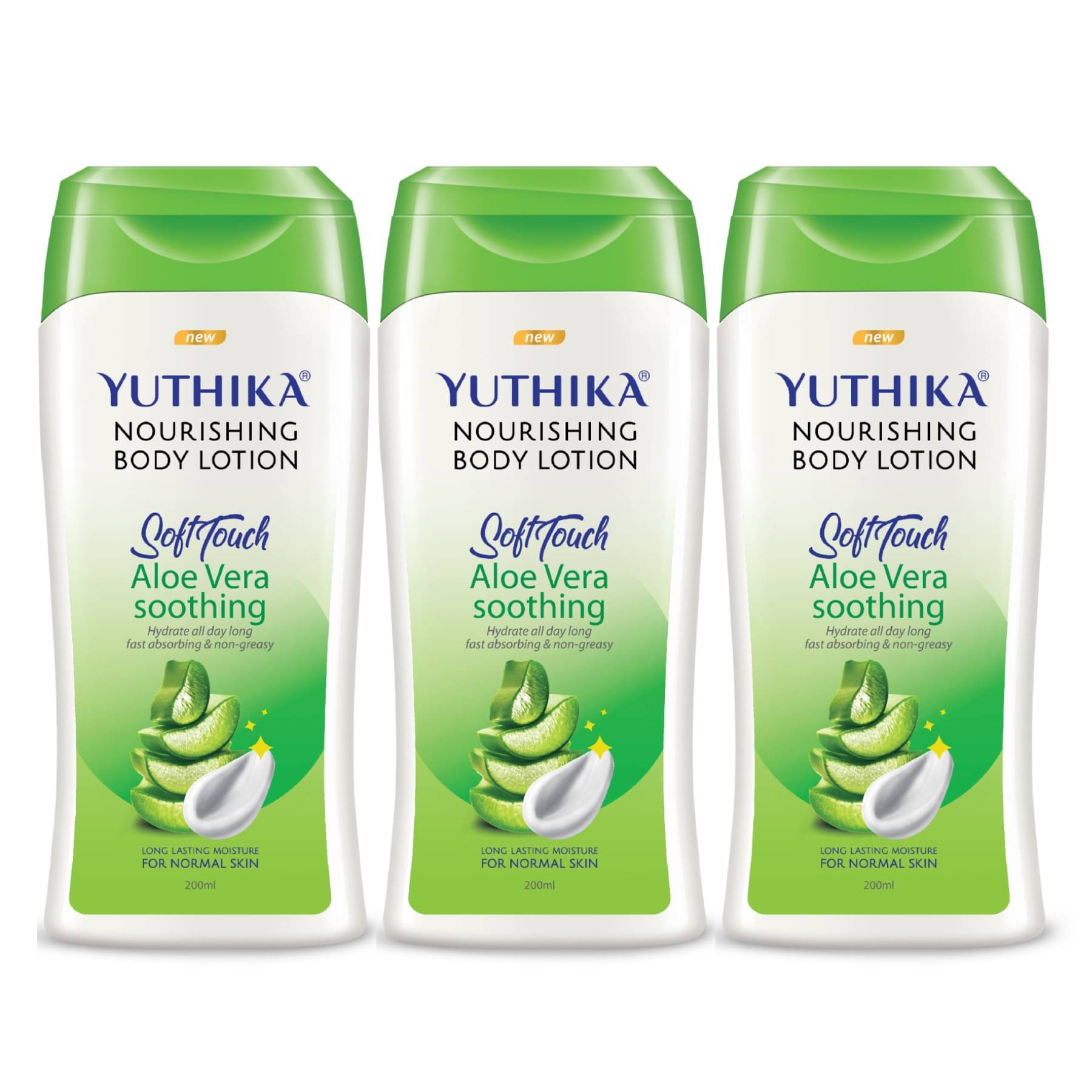 Yuthika Aloe Vera Body Lotion 200ml Pack of 3, Instant Hydration, Fast Absorbing & Long Lasting Nourishing Body Lotion Yuthika Aloe Vera Body Lotion 200ml Pack of 3, Instant Hydration, Fast Absorbing & Long Lasting Nourishing Body Lotion