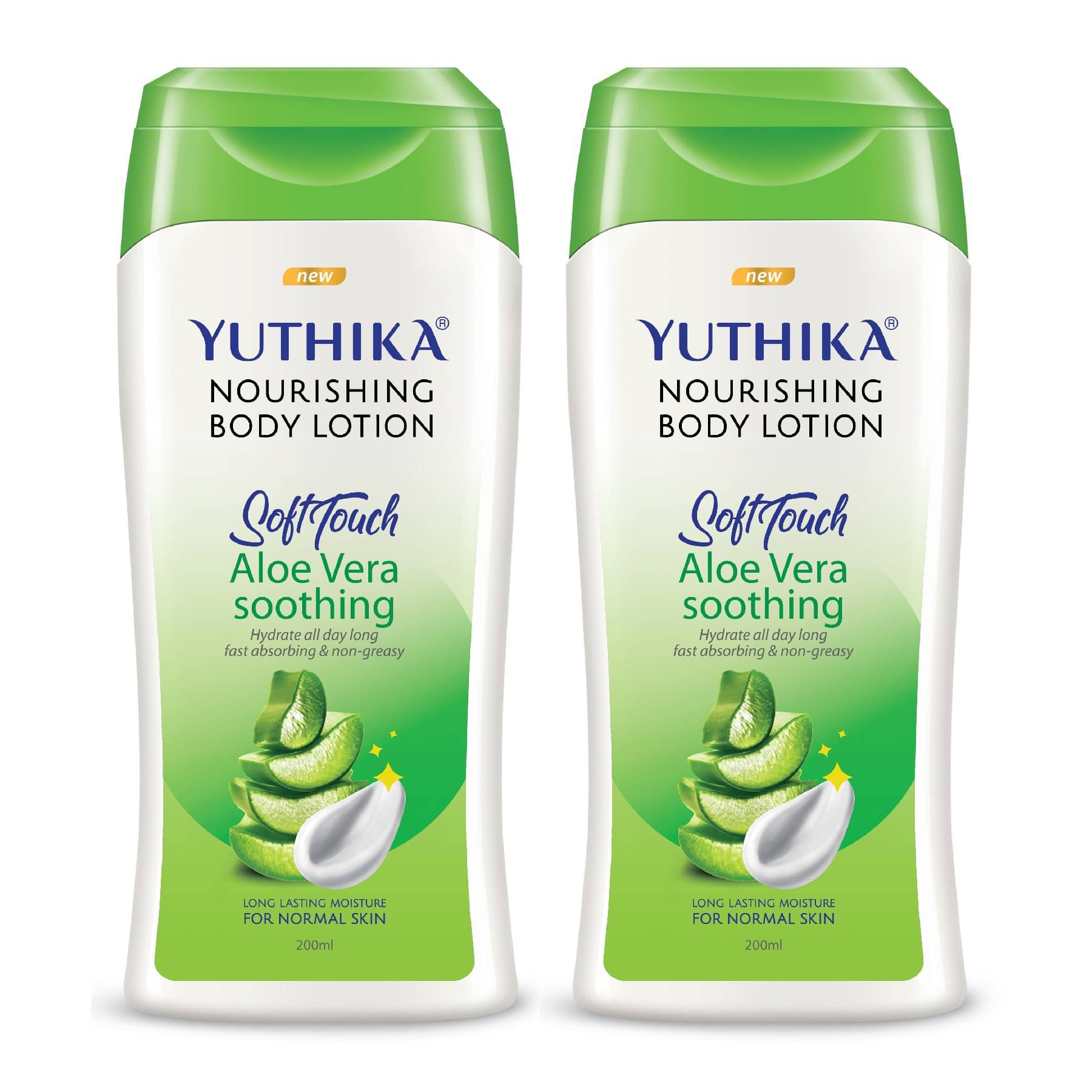 Yuthika Aloe Vera Body Lotion 200ml Pack of 2, Instant Hydration, Fast Absorbing & Long Lasting Nourishing Body Lotion Yuthika Aloe Vera Body Lotion 200ml Pack of 2, Instant Hydration, Fast Absorbing & Long Lasting Nourishing Body Lotion