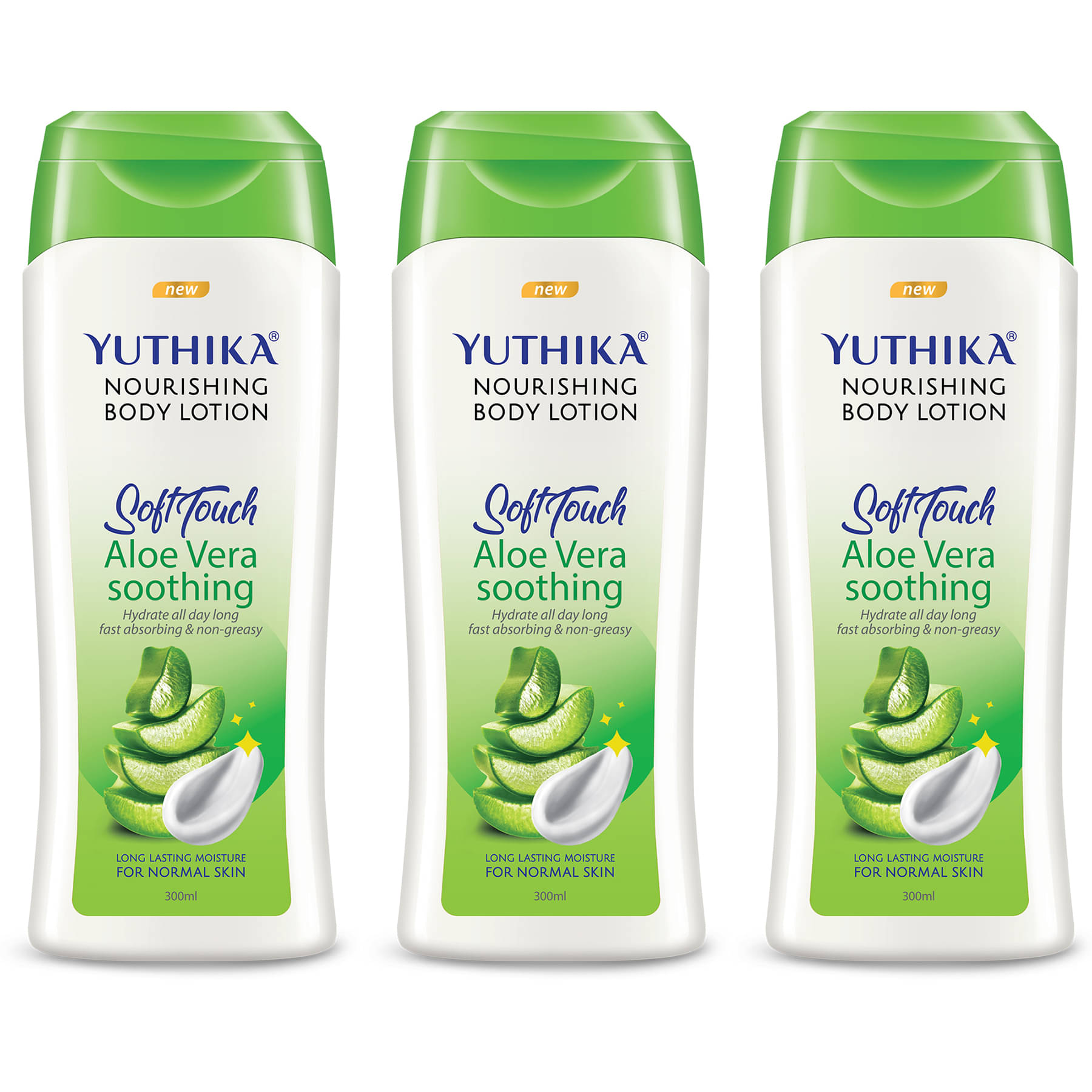 Yuthika Aloe Vera Body Lotion 300ml Pack of 3, Instant Hydration, Fast Absorbing & Long Lasting Nourishing Body Lotion Yuthika Aloe Vera Body Lotion 300ml Pack of 3, Instant Hydration, Fast Absorbing & Long Lasting Nourishing Body Lotion