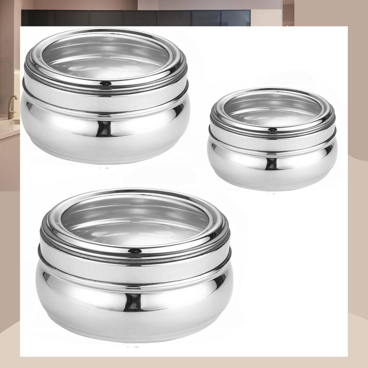     			bartan hub Steel Silver Tea/Coffee/Sugar Container ( Set of 3 )