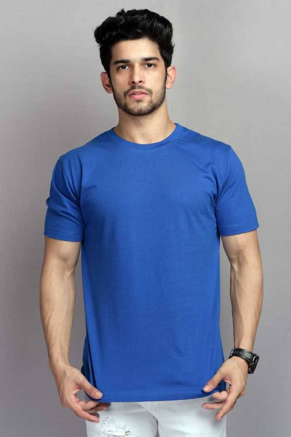 risemax Cotton Blend Regular Fit Solid Half Sleeves Men's Round T-Shirt - Blue ( Pack of 1 ) risemax Cotton Blend Regular Fit Solid Half Sleeves Men's Round T-Shirt - Blue ( Pack of 1 )