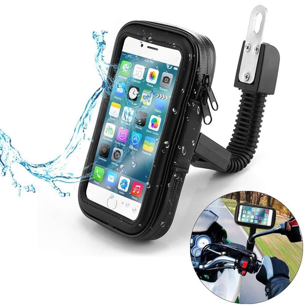 BKN® Waterproof Universal Rear View Mirror with Poly-Carbonate Plastic Mobile Holder Zip Pouched Stand 360 Degree Rotation for Bike/Motorcycle, Size Upto 7" inches (Color - Black) BKN® Waterproof Universal Rear View Mirror with Poly-Carbonate Plastic Mobile Holder Zip Pouched Stand 360 Degree Rotation for Bike/Motorcycle, Size Upto 7" inches (Color - Black)