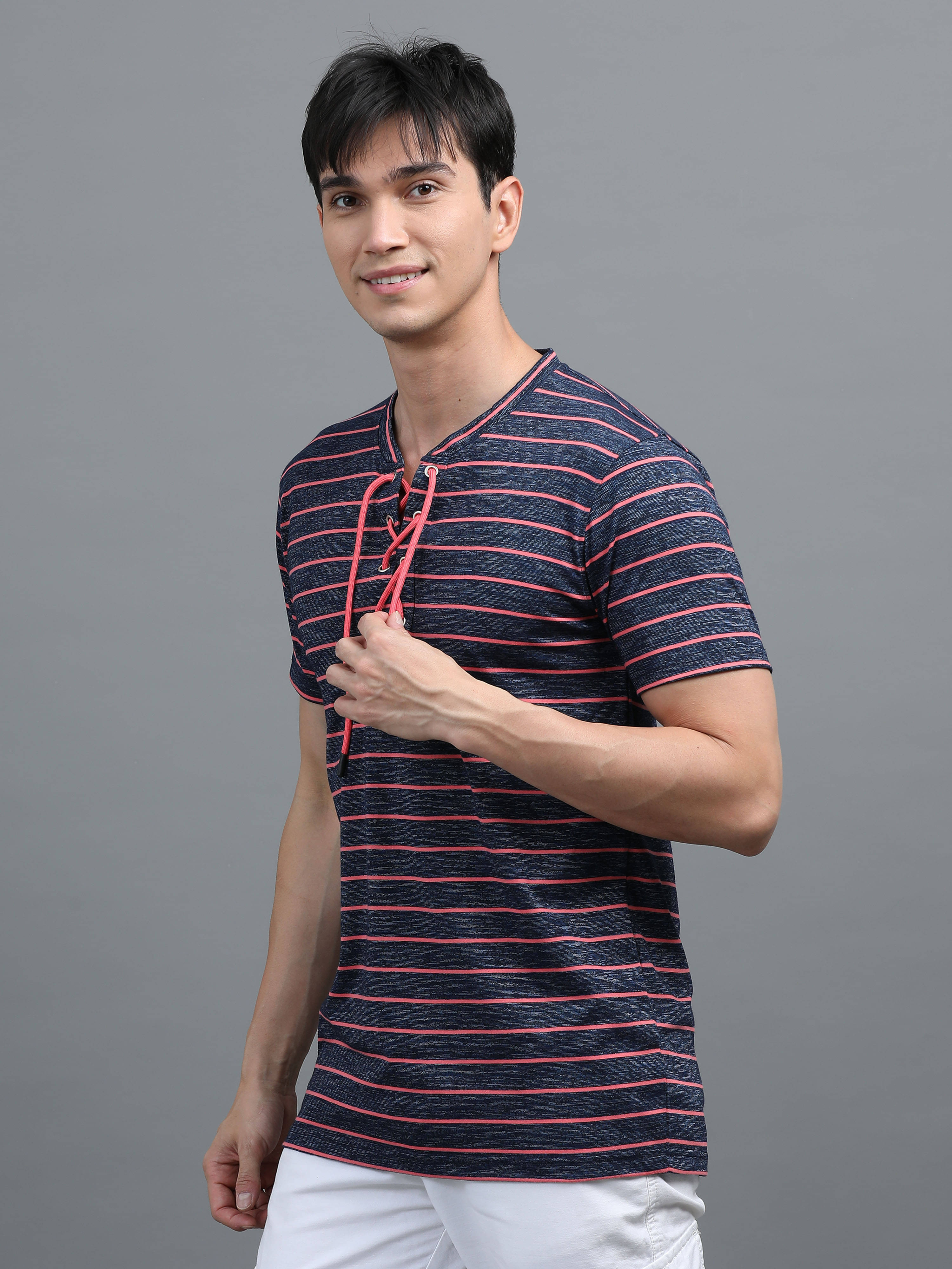     			BLUE ARC Cotton Blend Regular Fit Striped Half Sleeves Men's V-Neck T-Shirt - Red ( Pack of 1 )