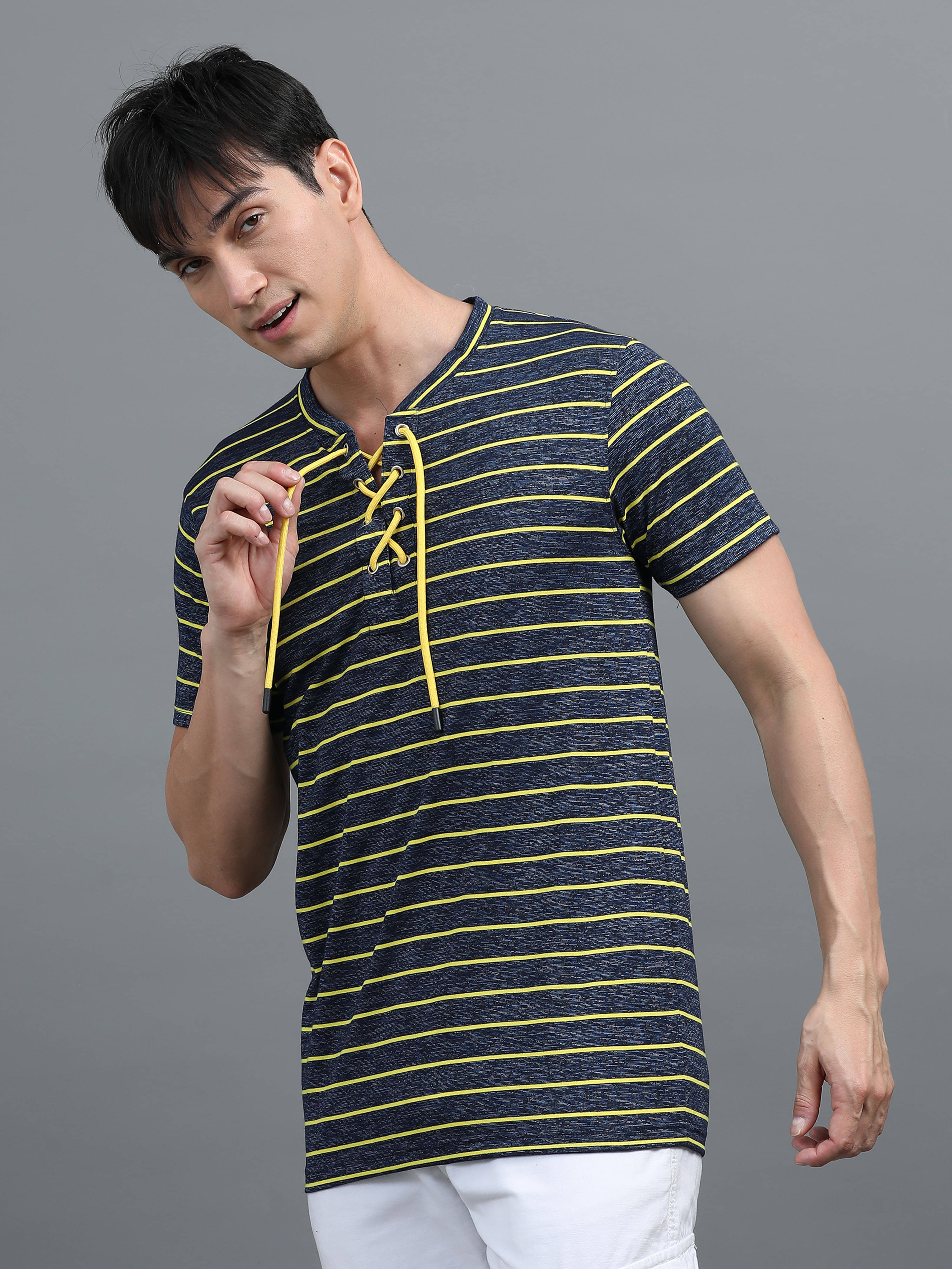BLUE ARC Cotton Blend Regular Fit Striped Half Sleeves Men's V-Neck T-Shirt - Yellow ( Pack of 1 ) BLUE ARC Cotton Blend Regular Fit Striped Half Sleeves Men's V-Neck T-Shirt - Yellow ( Pack of 1 )