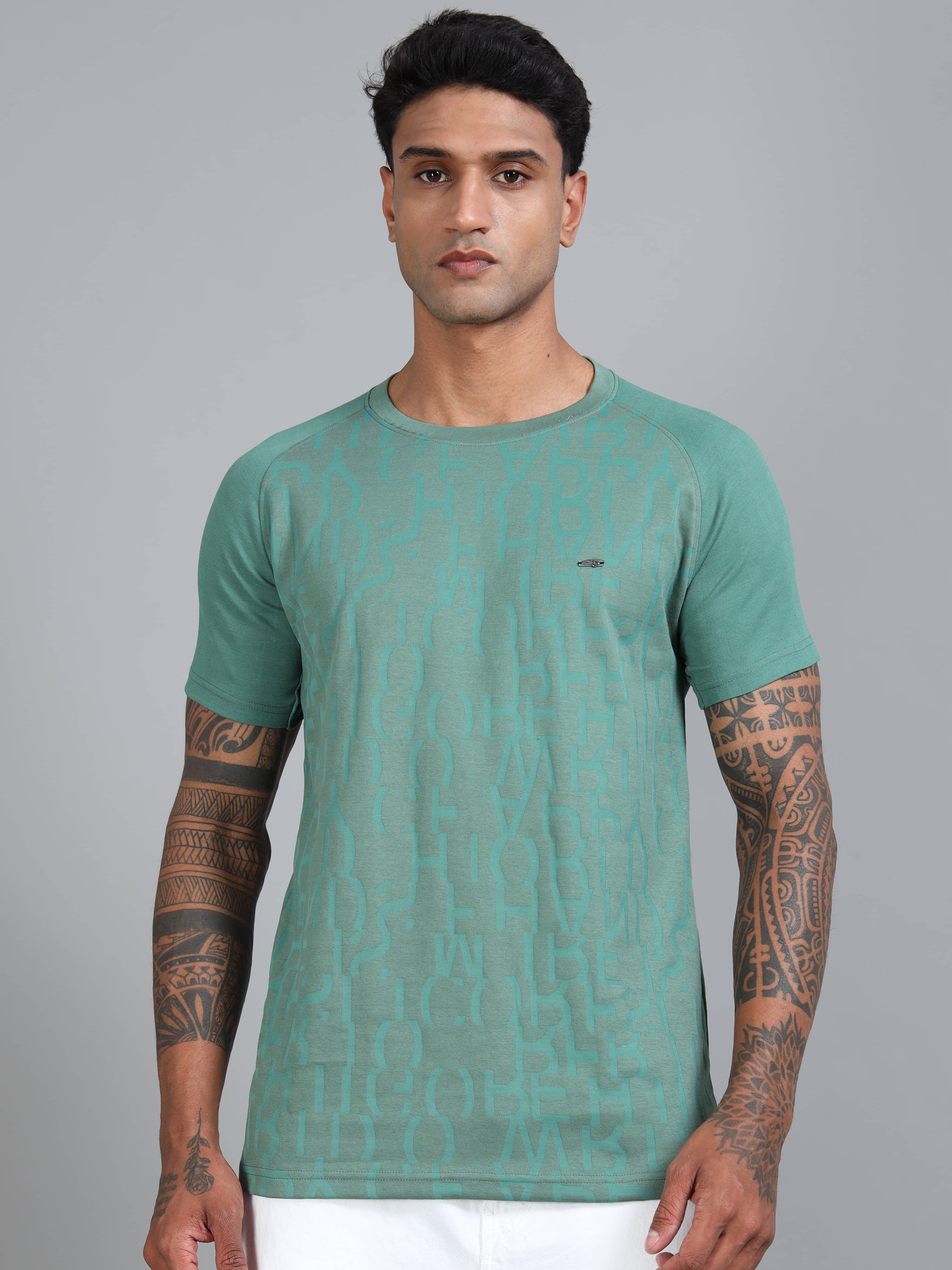     			BLUE ARC Cotton Blend Regular Fit Self Design Half Sleeves Men's Round T-Shirt - Green ( Pack of 1 )