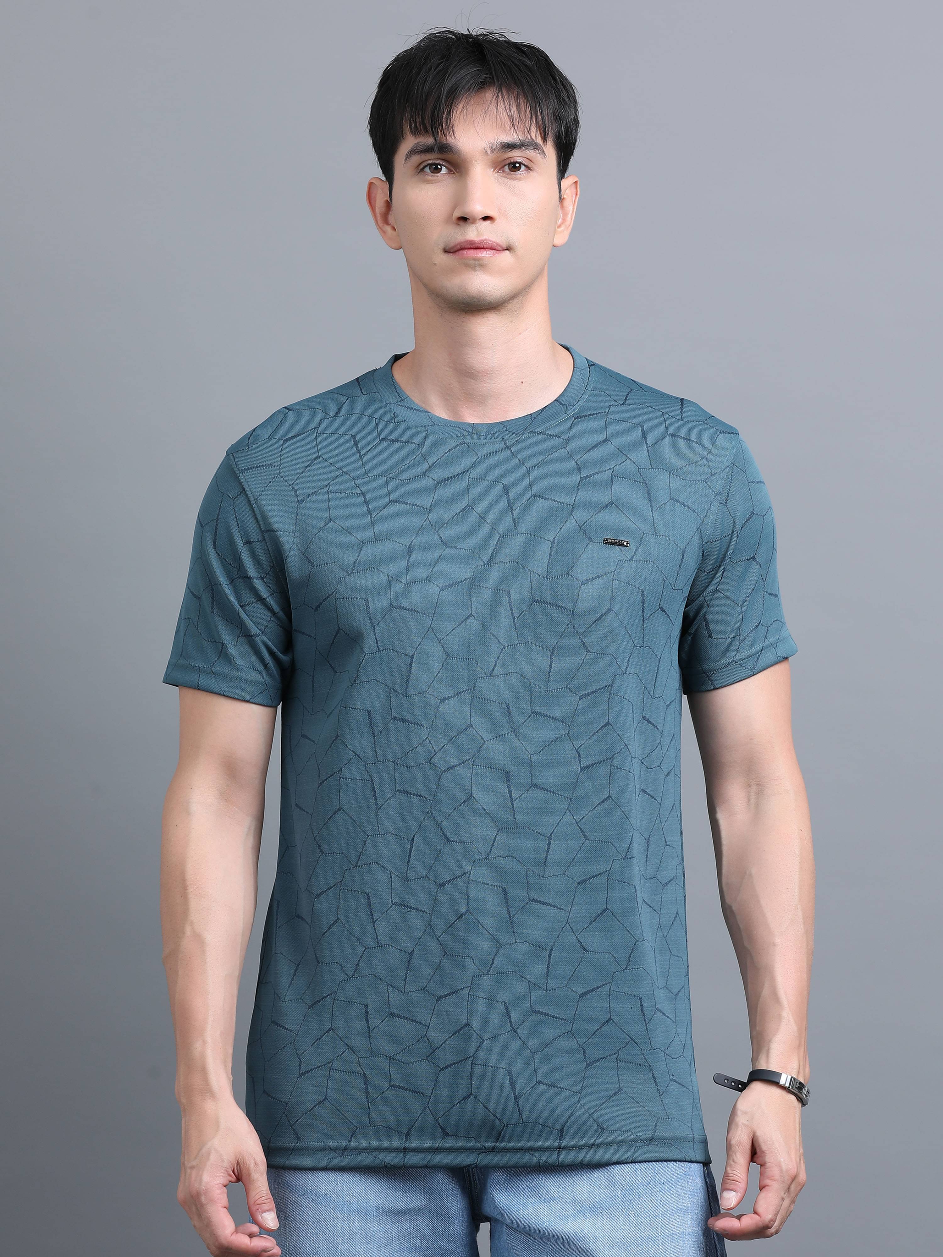 BLUE ARC Polyester Regular Fit Self Design Half Sleeves Men's Round T-Shirt - Green ( Pack of 1 ) BLUE ARC Polyester Regular Fit Self Design Half Sleeves Men's Round T-Shirt - Green ( Pack of 1 )