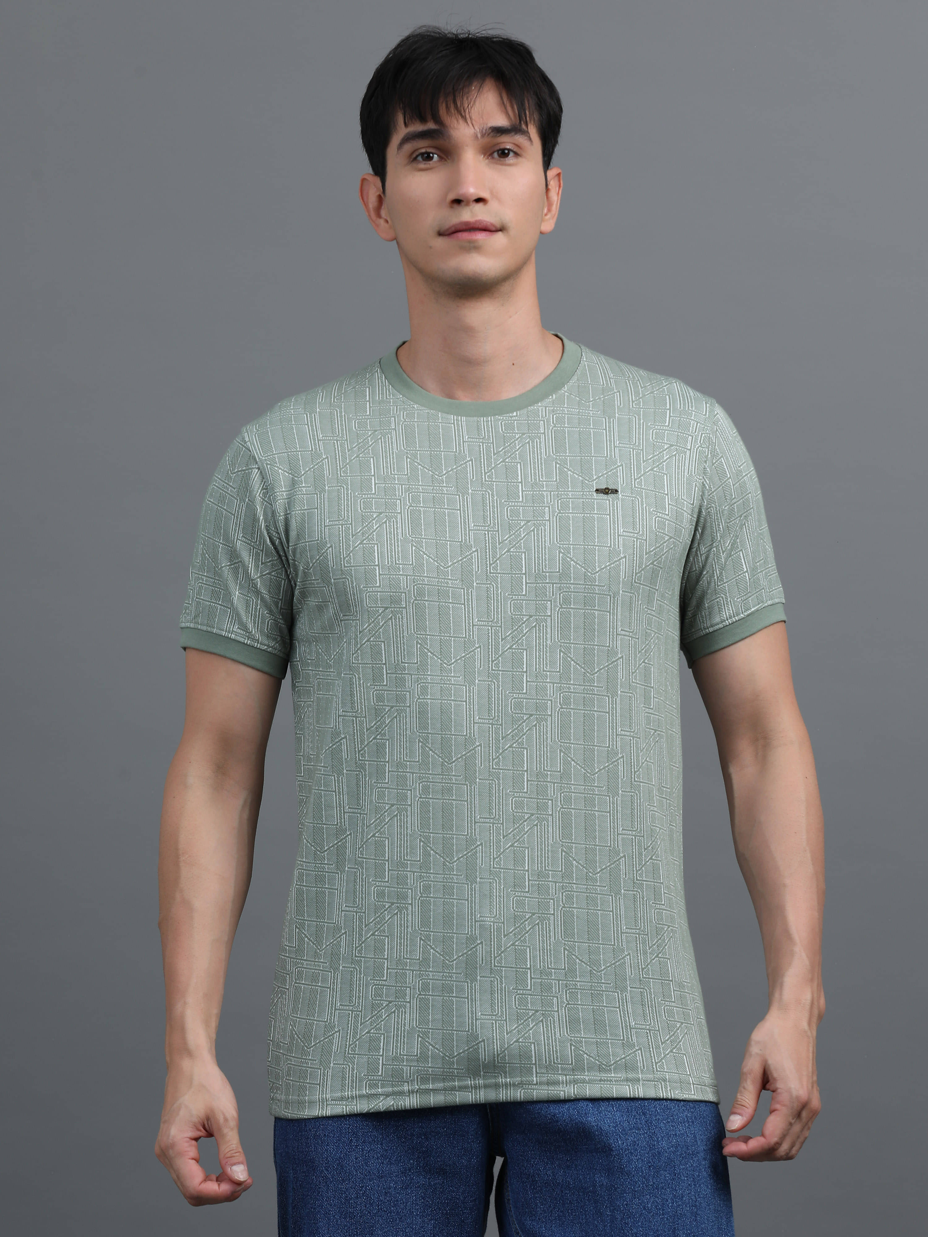 BLUE ARC Polyester Regular Fit Self Design Half Sleeves Men's Round T-Shirt - Green ( Pack of 1 ) BLUE ARC Polyester Regular Fit Self Design Half Sleeves Men's Round T-Shirt - Green ( Pack of 1 )