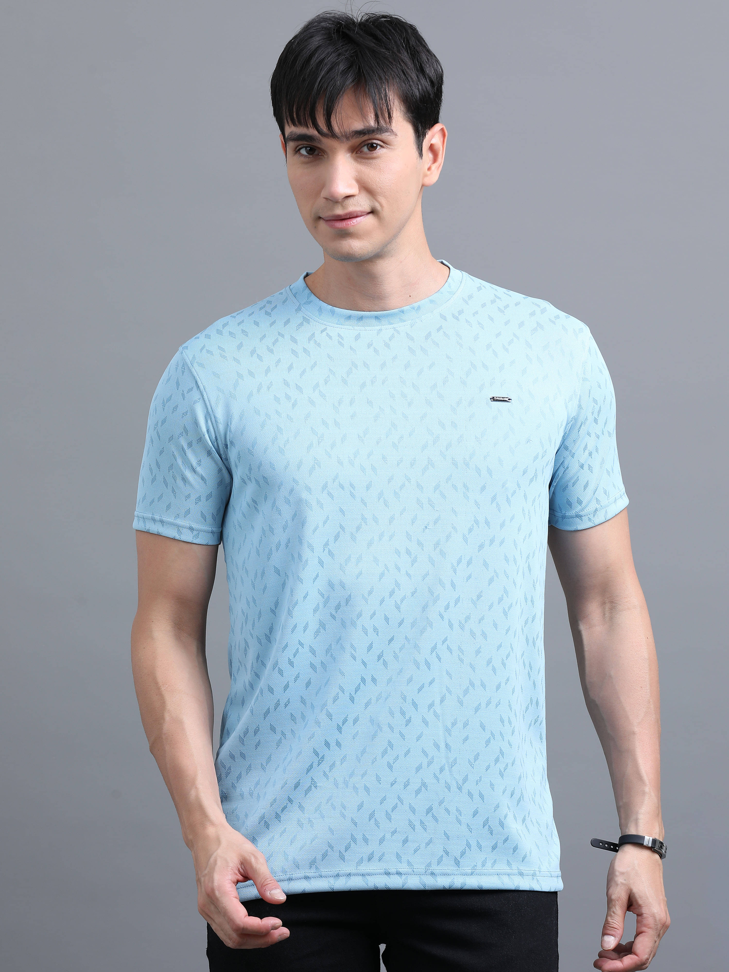 BLUE ARC Polyester Regular Fit Self Design Half Sleeves Men's Round T-Shirt - Sky Blue ( Pack of 1 ) BLUE ARC Polyester Regular Fit Self Design Half Sleeves Men's Round T-Shirt - Sky Blue ( Pack of 1 )