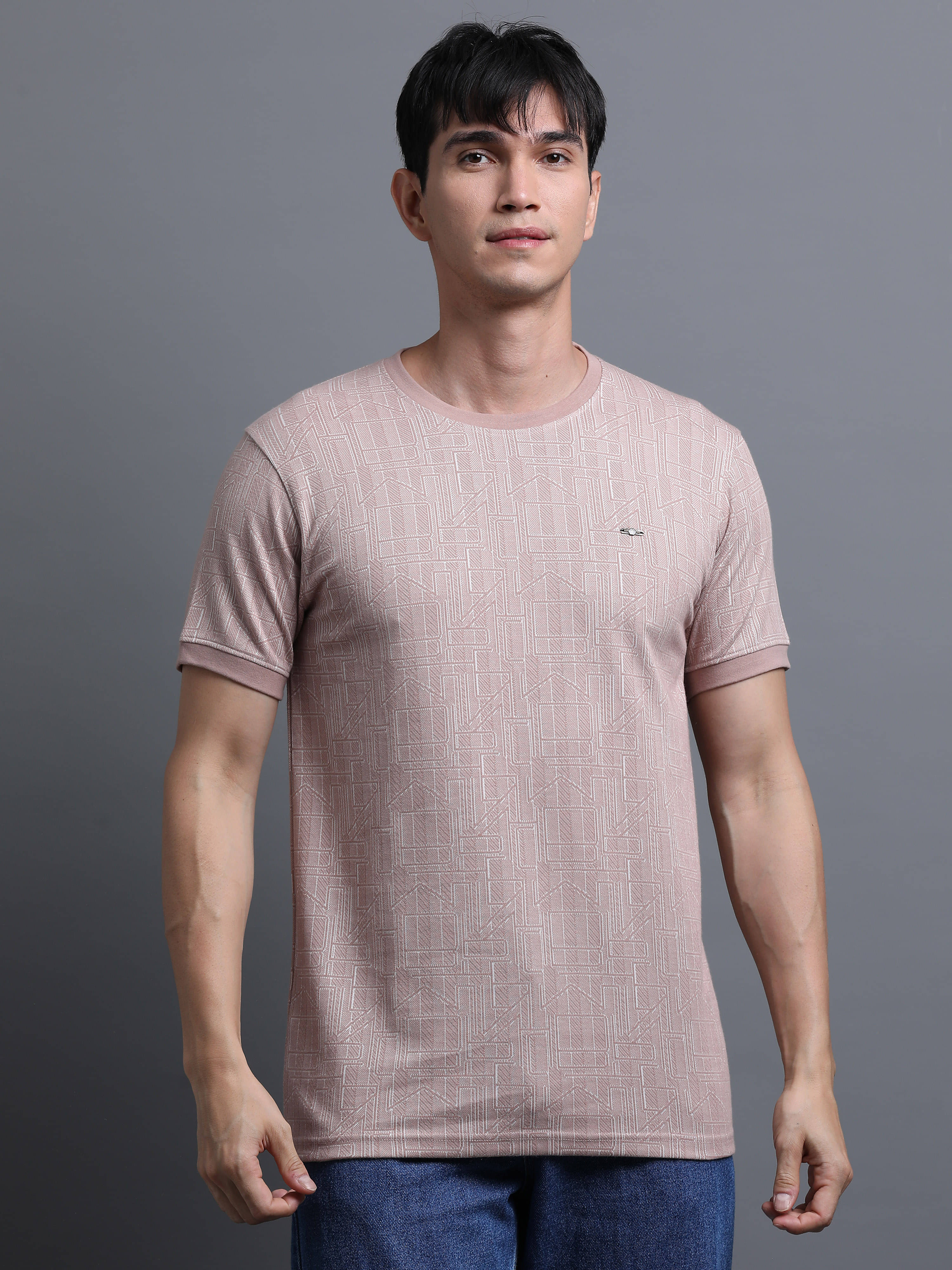     			BLUE ARC Polyester Regular Fit Self Design Half Sleeves Men's Round T-Shirt - Pink ( Pack of 1 )