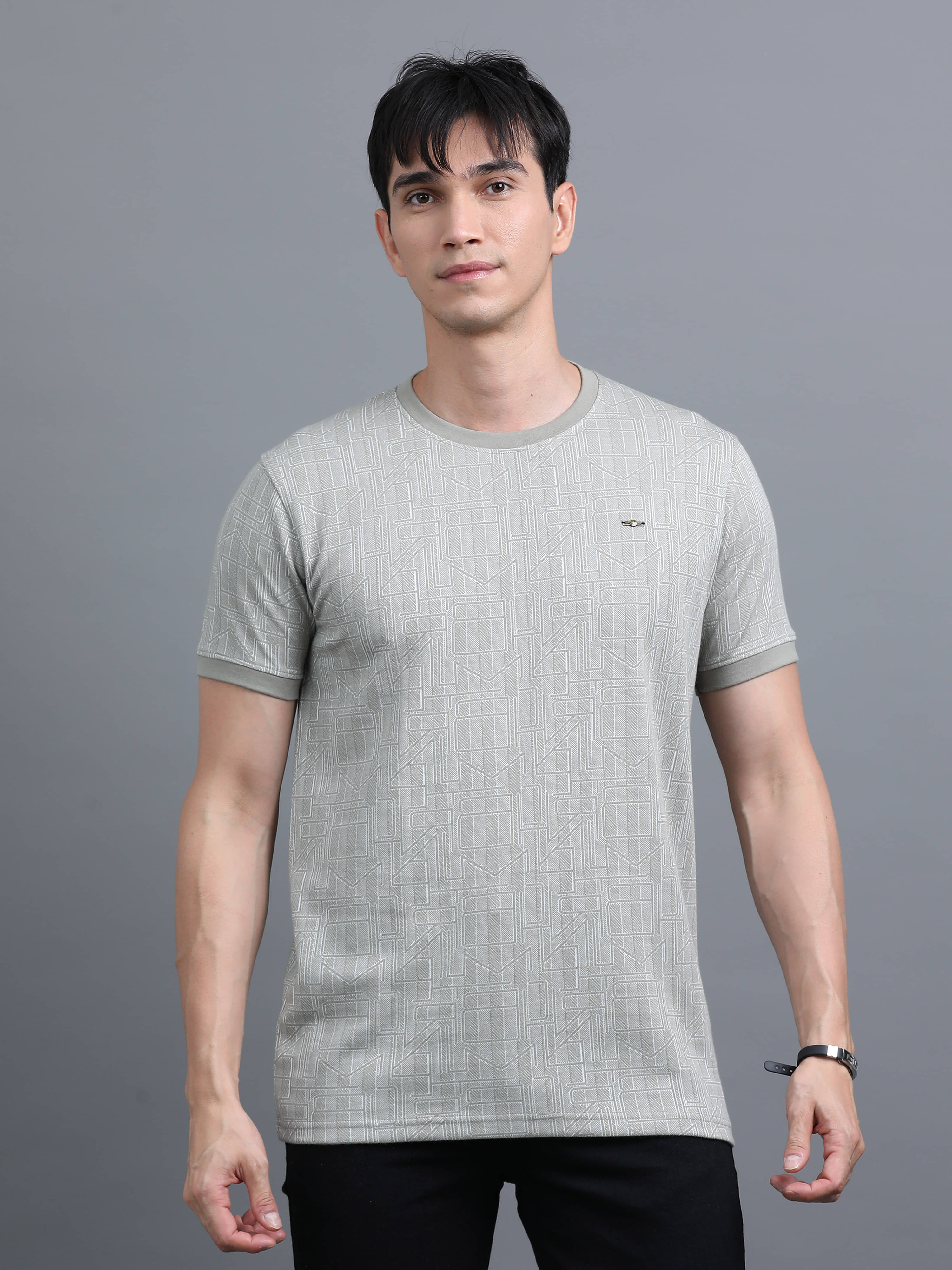     			BLUE ARC Polyester Regular Fit Self Design Half Sleeves Men's Round T-Shirt - Grey ( Pack of 1 )