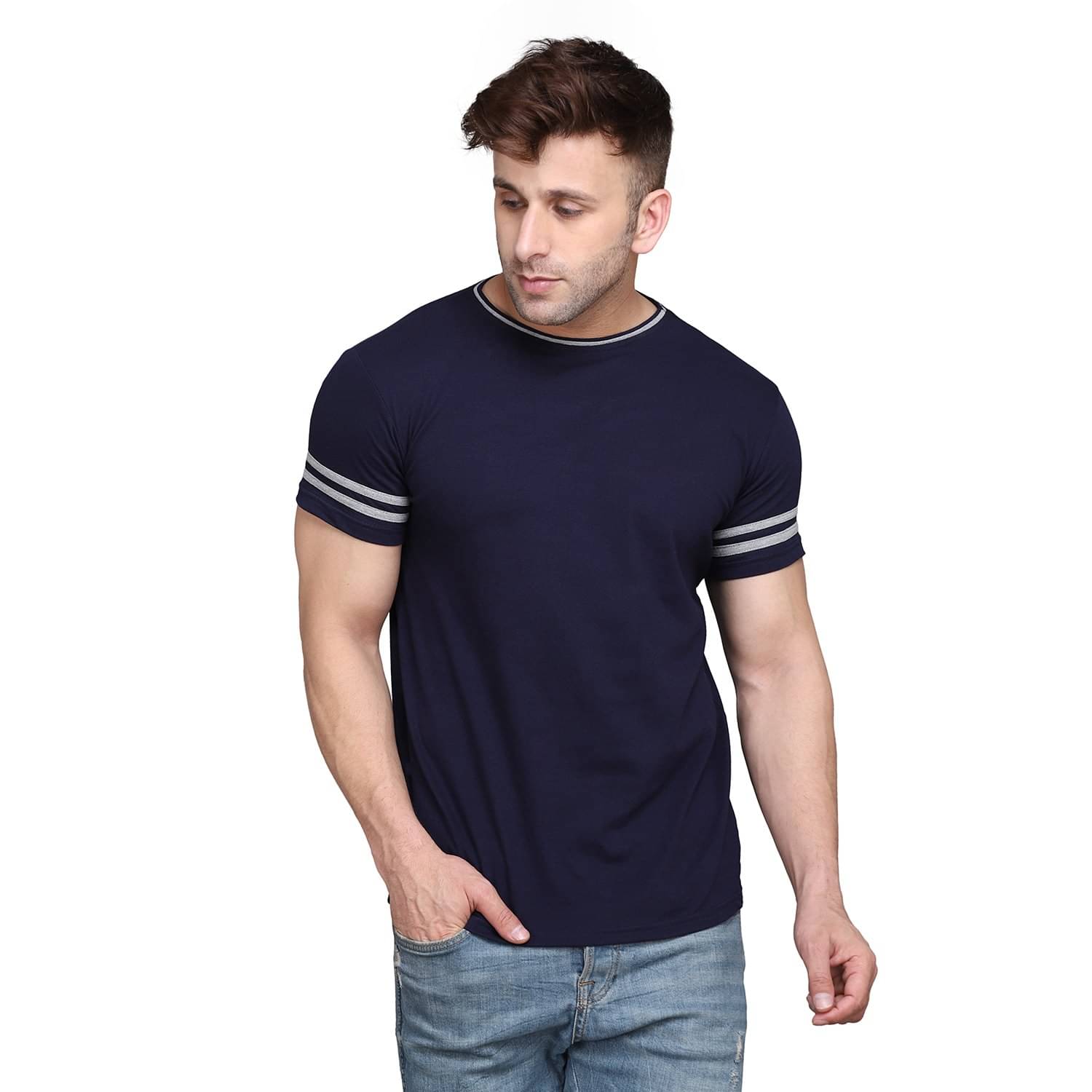 Beyou Fashion Cotton Blend Regular Fit Solid Half Sleeves Men's Round T-Shirt - Navy ( Pack of 1 ) Beyou Fashion Cotton Blend Regular Fit Solid Half Sleeves Men's Round T-Shirt - Navy ( Pack of 1 )
