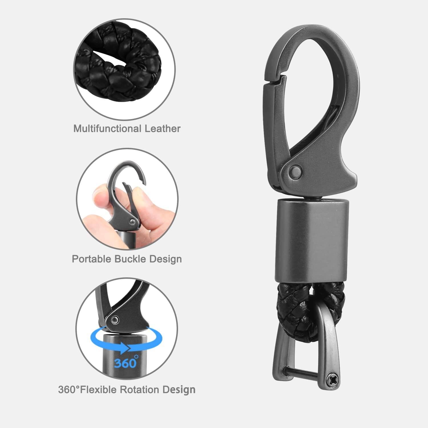 CAMPARK Metallic & Leather Keychain Single Black CAMPARK Metallic & Leather Keychain Single Black