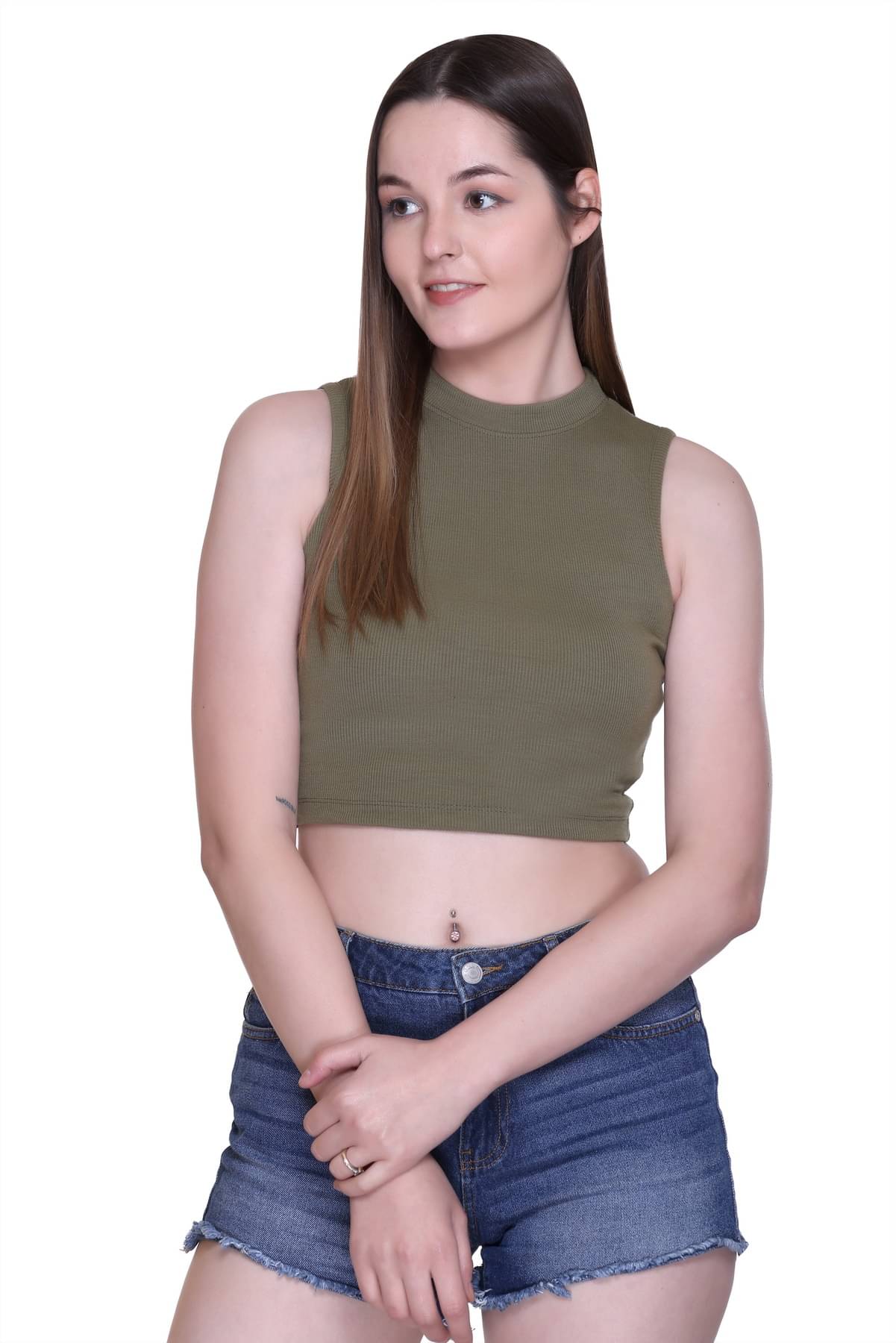 Colors And Blends Women's Cotton Crop Top ( Olive )     			Colors And Blends Women's Cotton Crop Top ( Olive )