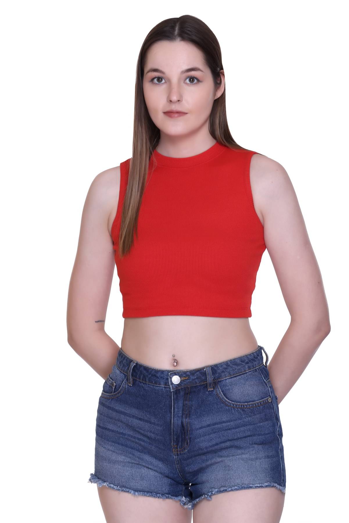 Colors And Blends Women's Cotton Crop Top ( Red ) Colors And Blends Women's Cotton Crop Top ( Red )