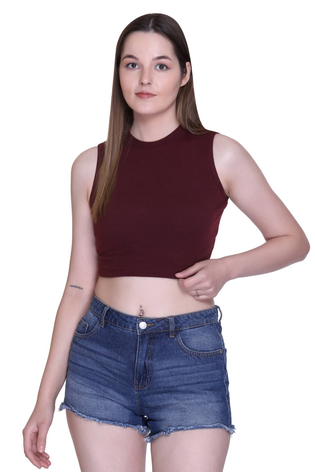 Colors And Blends Women's Cotton Crop Top ( Wine )     			Colors And Blends Women's Cotton Crop Top ( Wine )