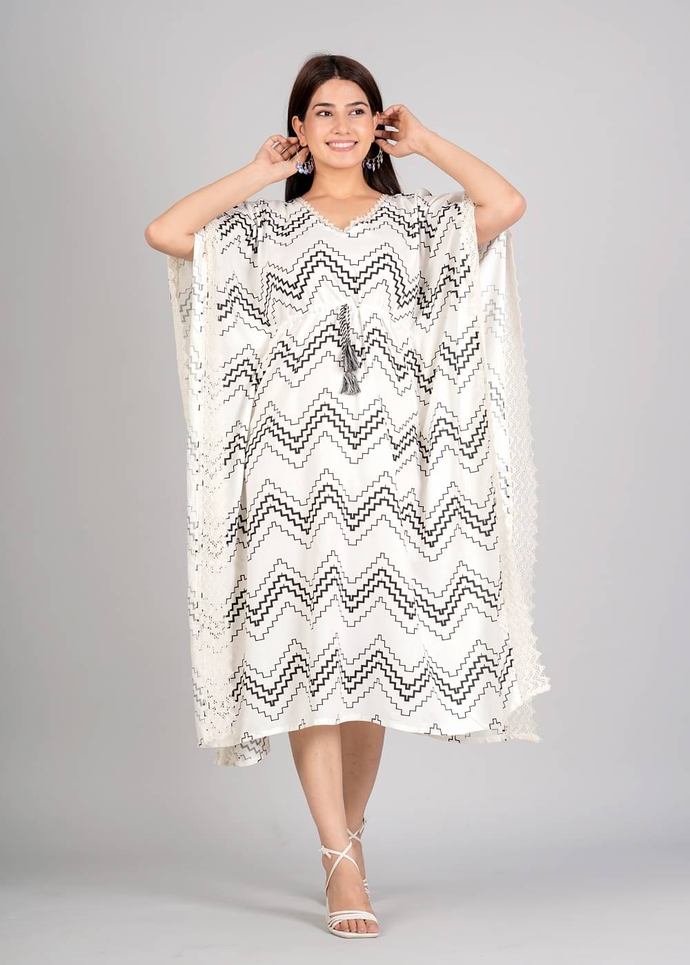     			ETZIN Pack of 1 Rayon Printed Kaftan Women's Kurti - ( Cream )