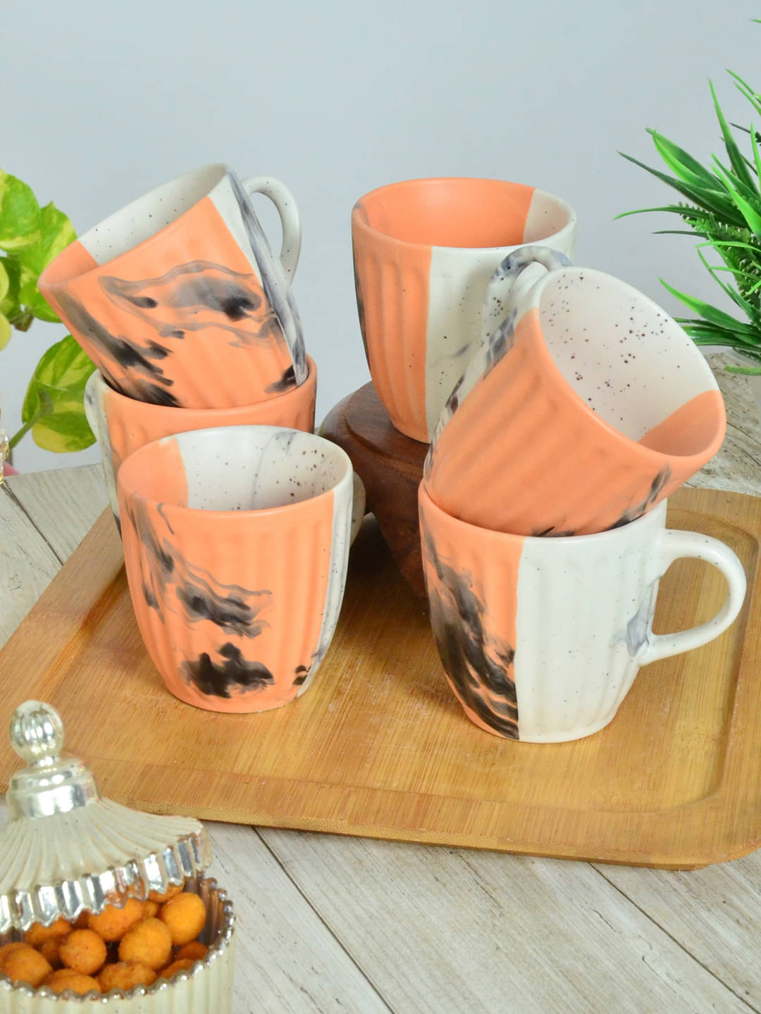     			FABINALIV FLCUP-1024 Colorblock Ceramic Tea Cup 130 ml ( Pack of 6 )