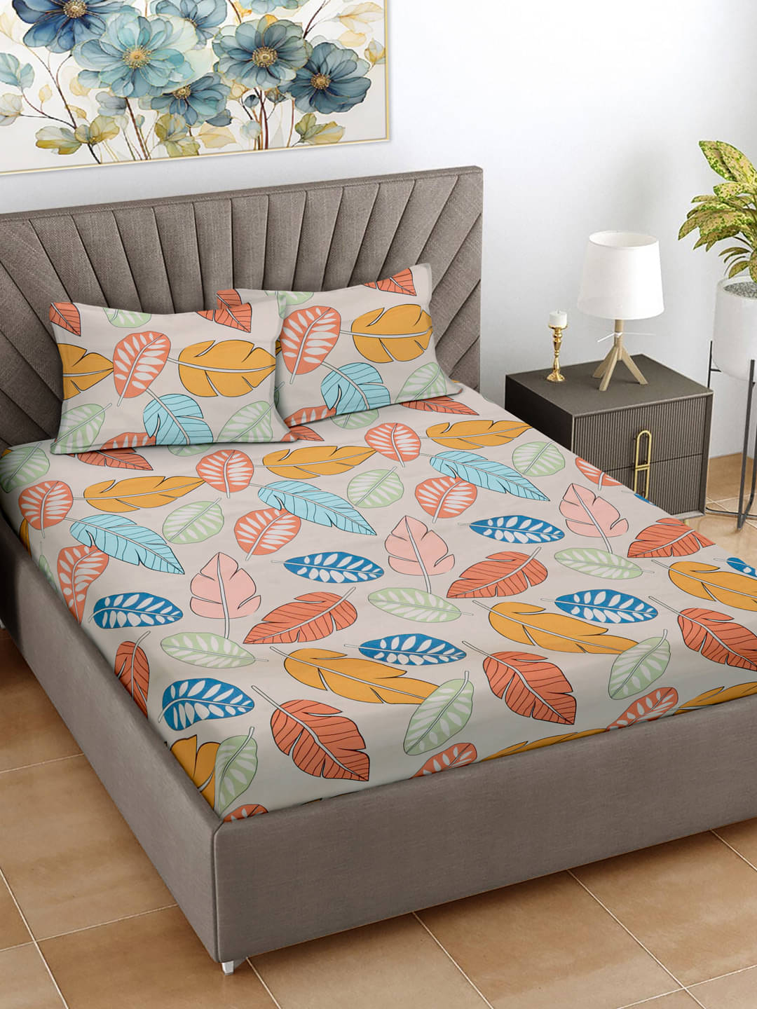     			FABINALIV Poly Cotton 1 Double Bedsheet with 2 Pillow Covers ( Multicolor )