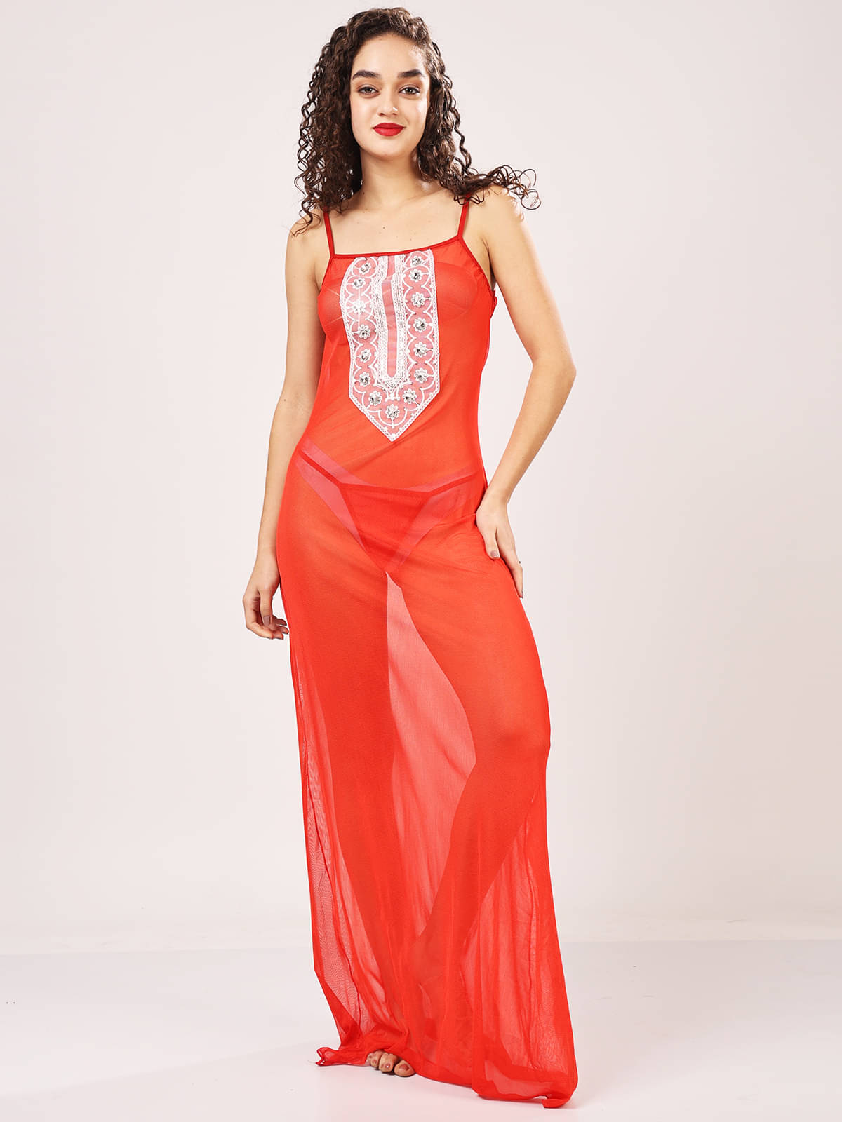     			Finian Red Net Women's Nightwear Baby Doll Dresses With Panty ( Pack of 1 )