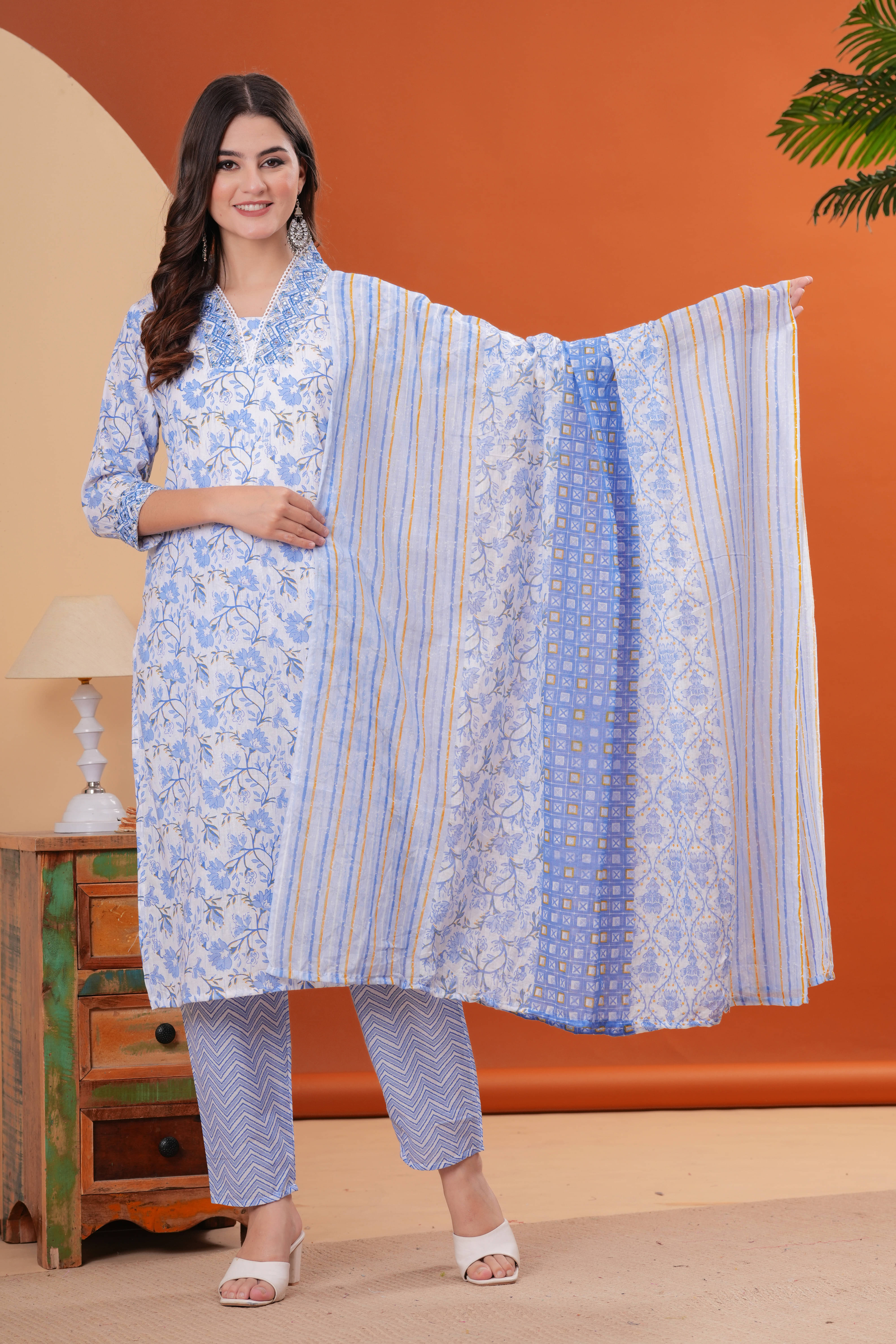 HIGHLIGHT FASHION EXPORT Cotton Printed Kurti With Pants Women's Stitched Salwar Suit - Blue ( Pack of 1 )     			HIGHLIGHT FASHION EXPORT Cotton Printed Kurti With Pants Women's Stitched Salwar Suit - Blue ( Pack of 1 )