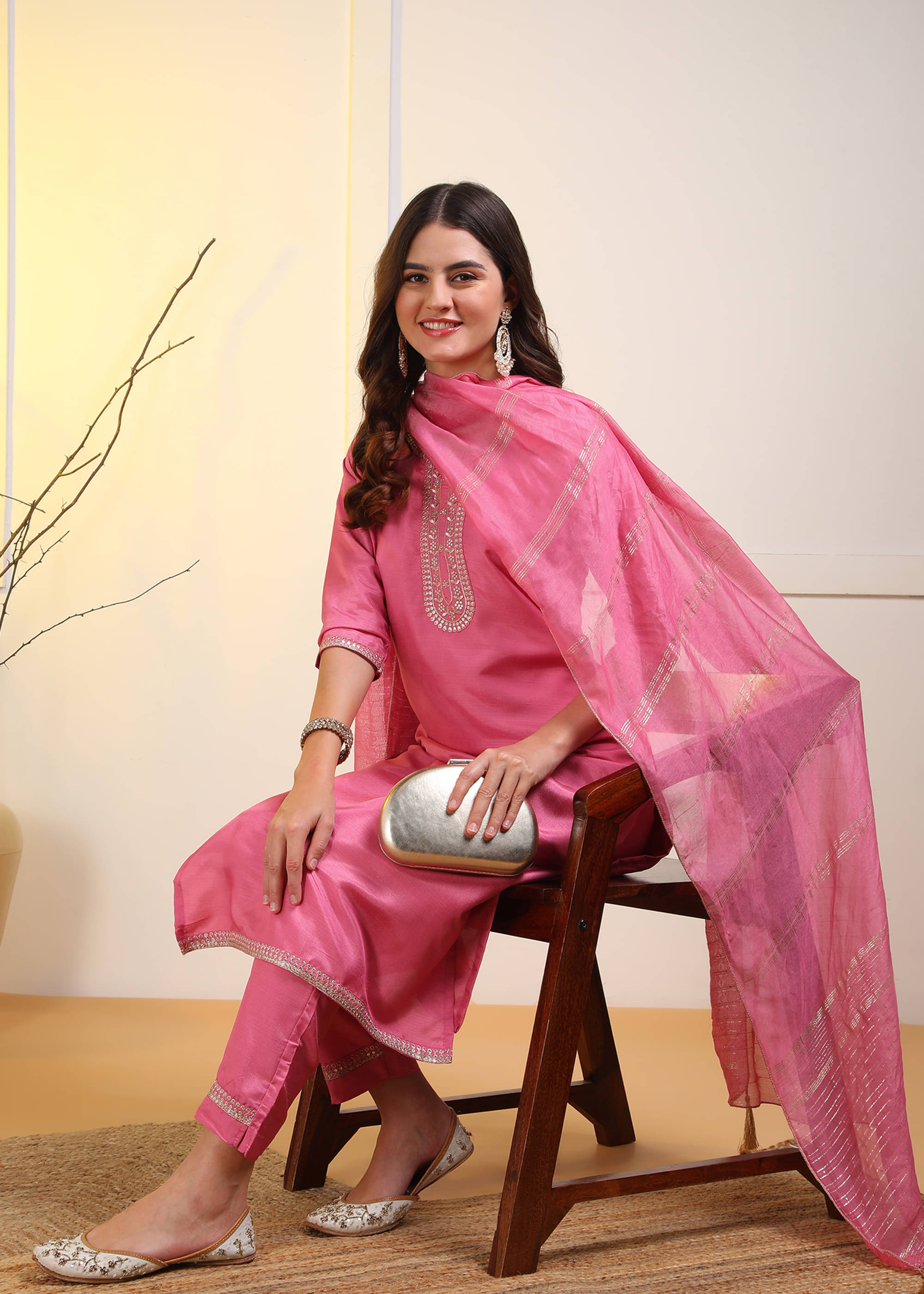 Hiva Trendz Silk Blend Embroidered Kurti With Pants Women's Stitched Salwar Suit - Pink ( Pack of 1 ) Hiva Trendz Silk Blend Embroidered Kurti With Pants Women's Stitched Salwar Suit - Pink ( Pack of 1 )