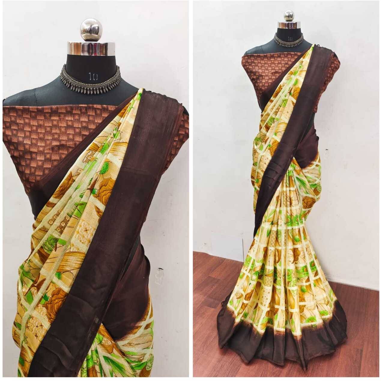     			JIHANA FAB Georgette Printed Saree With Unstitched Blouse Piece ( Multicolor )