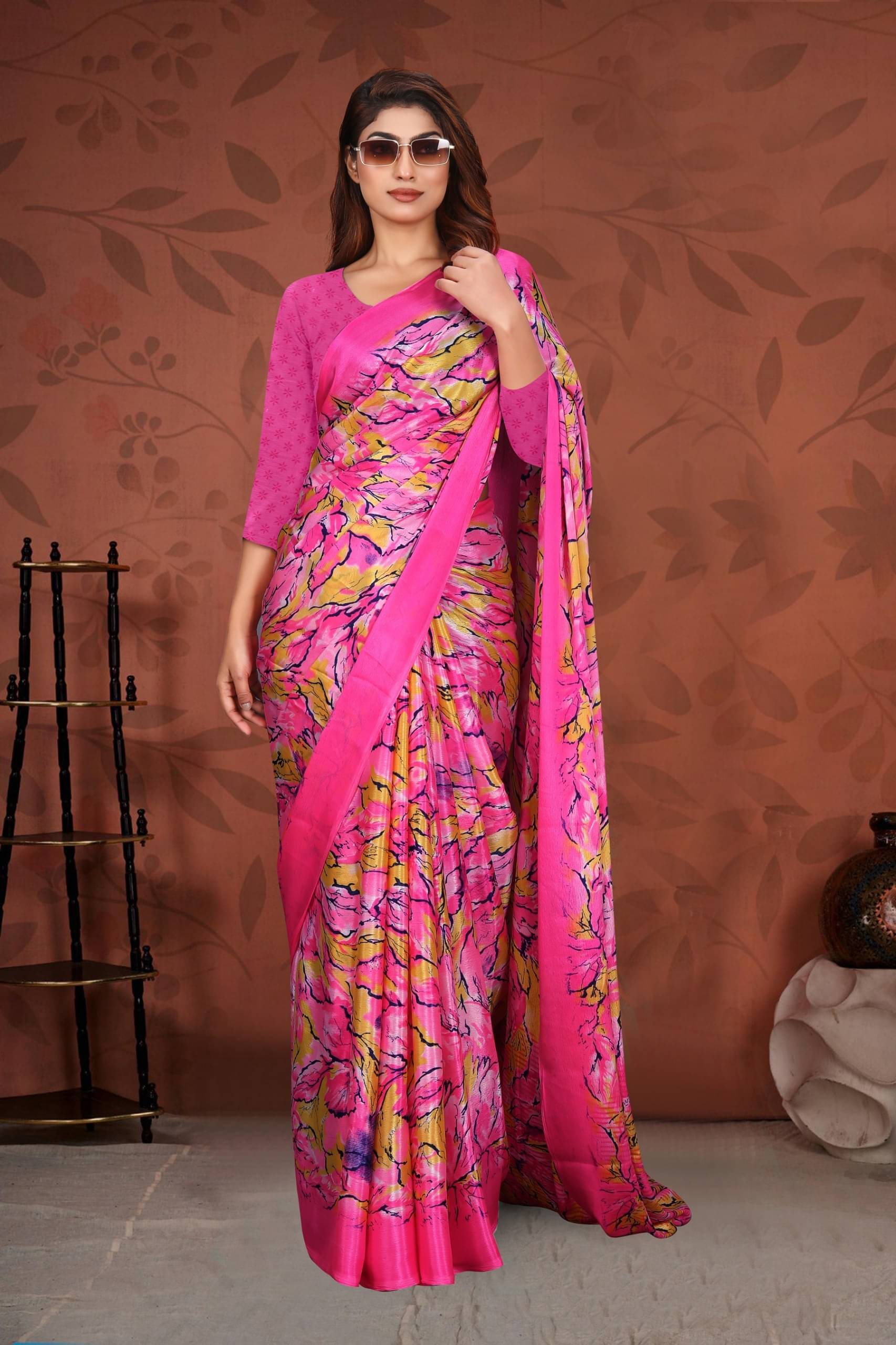     			JIHANA FAB Georgette Printed Saree With Unstitched Blouse Piece ( Multicolor )