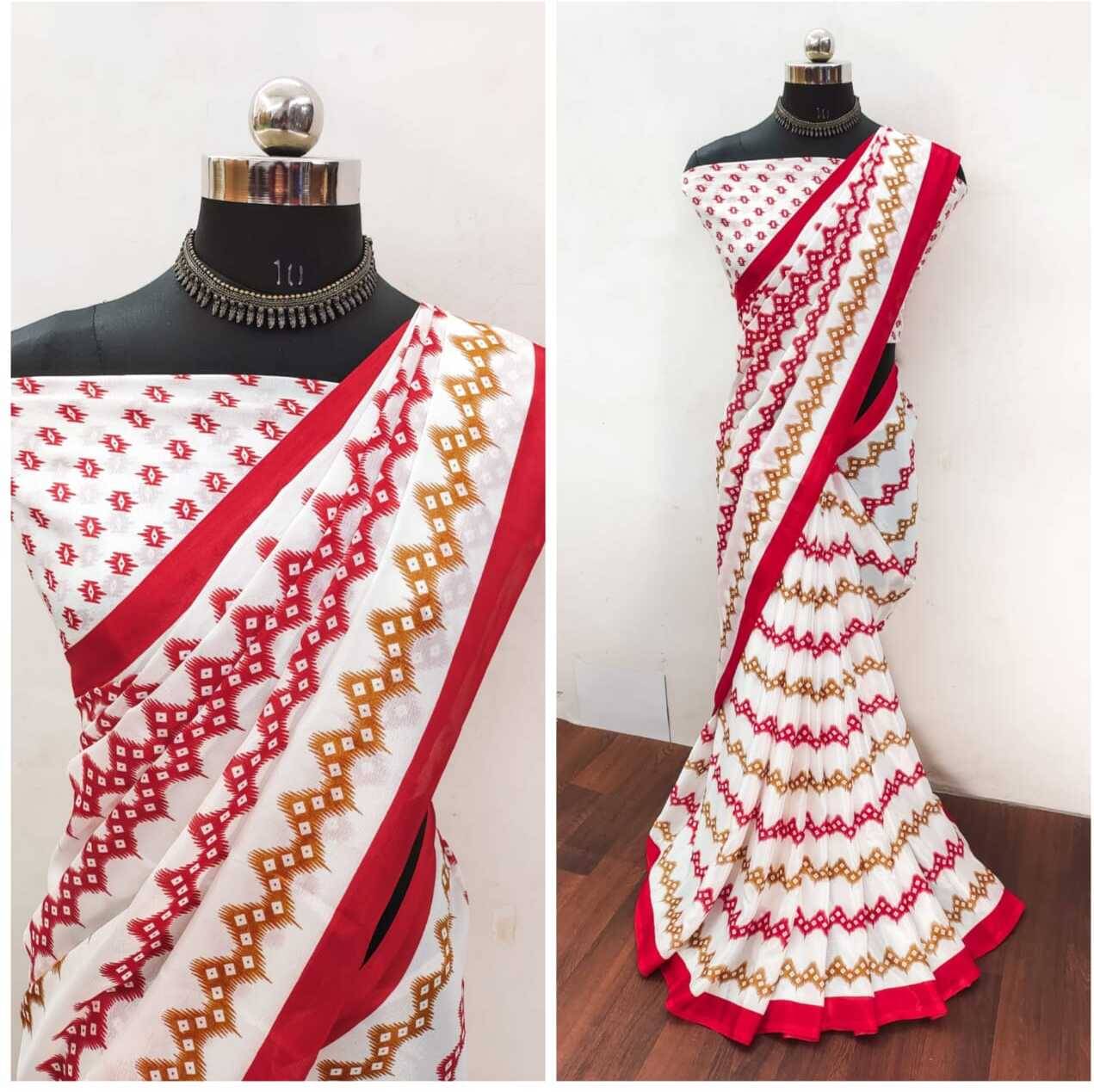 JIHANA FAB Georgette Printed Saree With Unstitched Blouse Piece ( Multicolor 4 ) JIHANA FAB Georgette Printed Saree With Unstitched Blouse Piece ( Multicolor 4 )