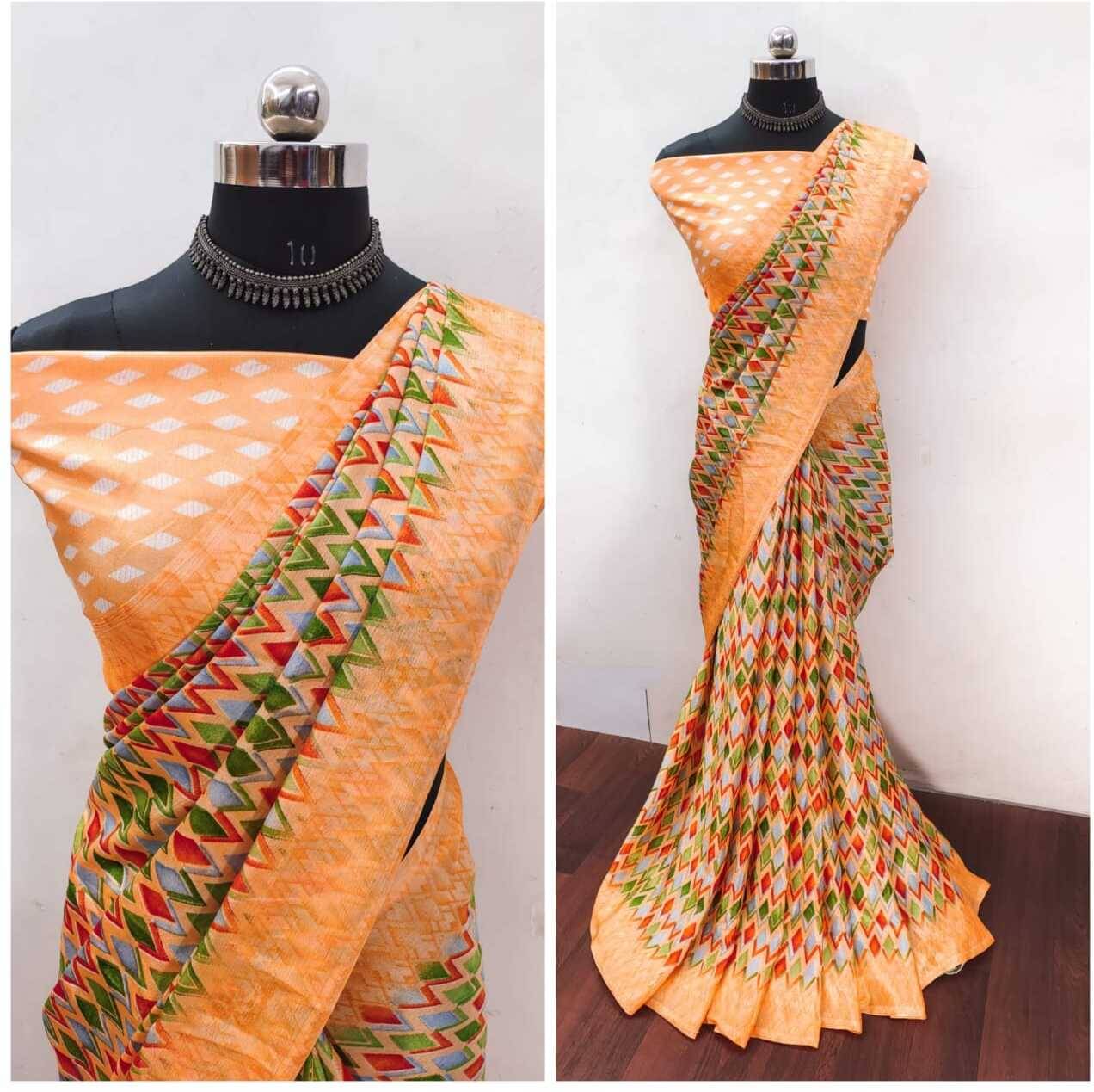     			JIHANA FAB Georgette Printed Saree With Unstitched Blouse Piece ( Multicolor 2 )