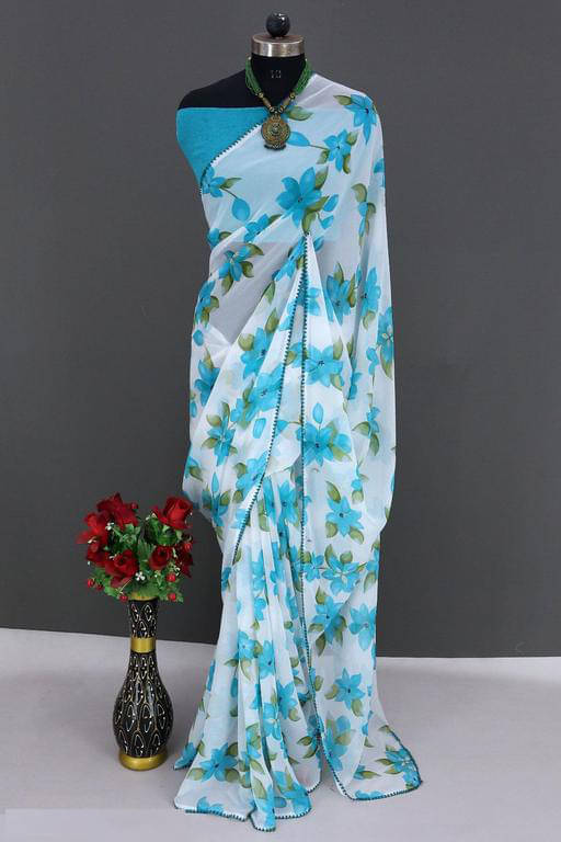 JULEE Georgette Printed Saree With Unstitched Blouse Piece ( SkyBlue ) JULEE Georgette Printed Saree With Unstitched Blouse Piece ( SkyBlue )